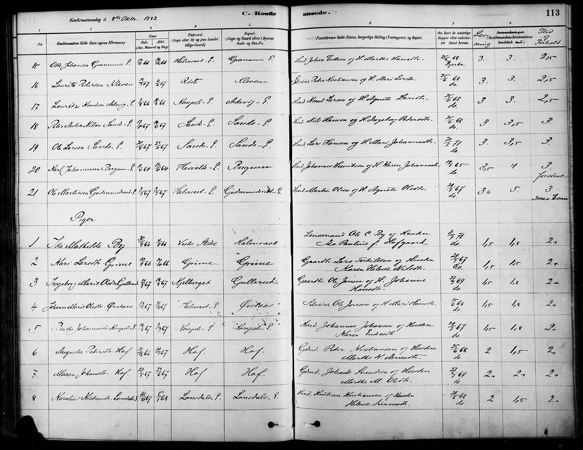 Søndre Land prestekontor, AV/SAH-PREST-122/K/L0003: Parish register (official) no. 3, 1878-1894, p. 113