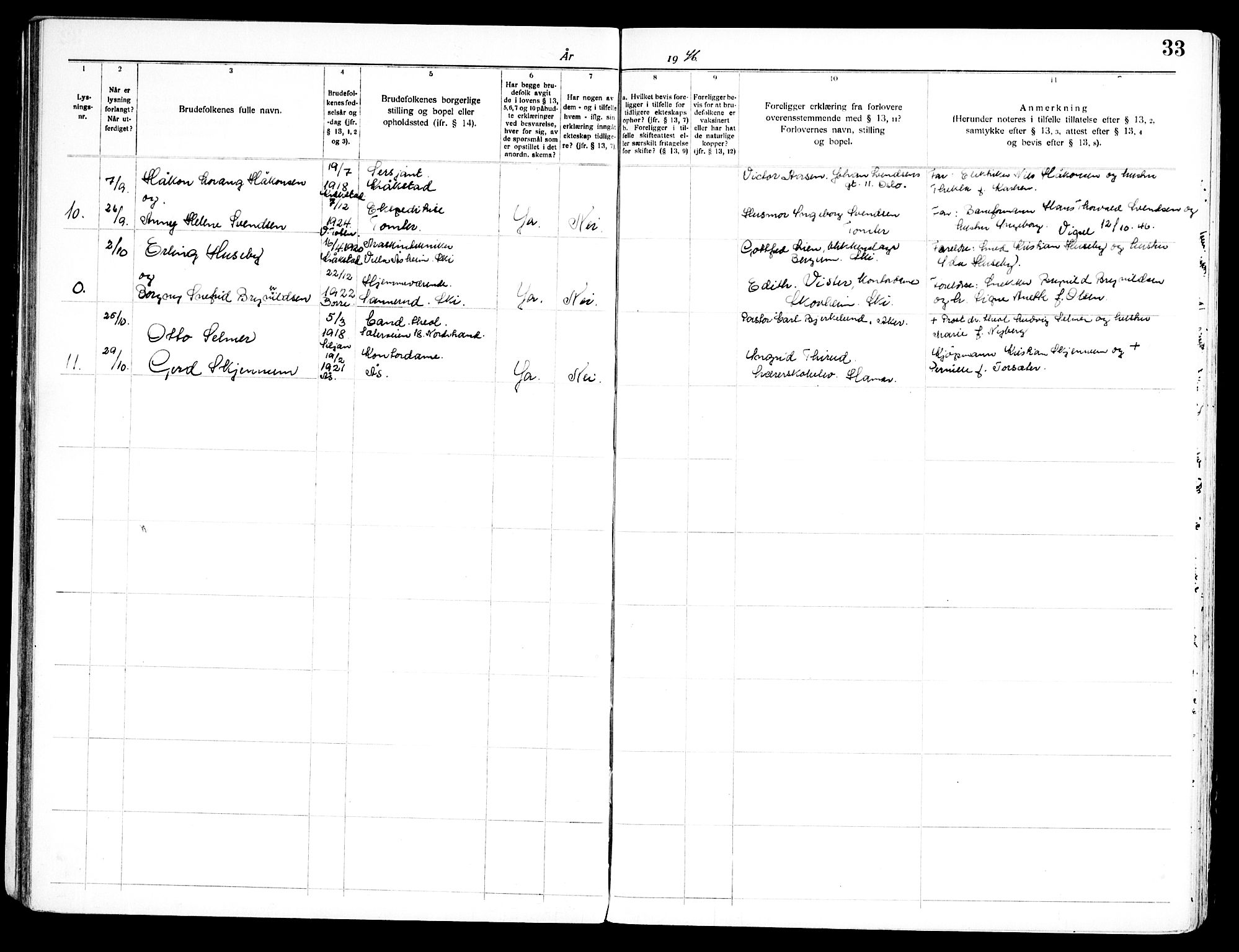 Kråkstad prestekontor Kirkebøker, SAO/A-10125a/H/Ha/L0001: Banns register no. I 1, 1919-1969, p. 33