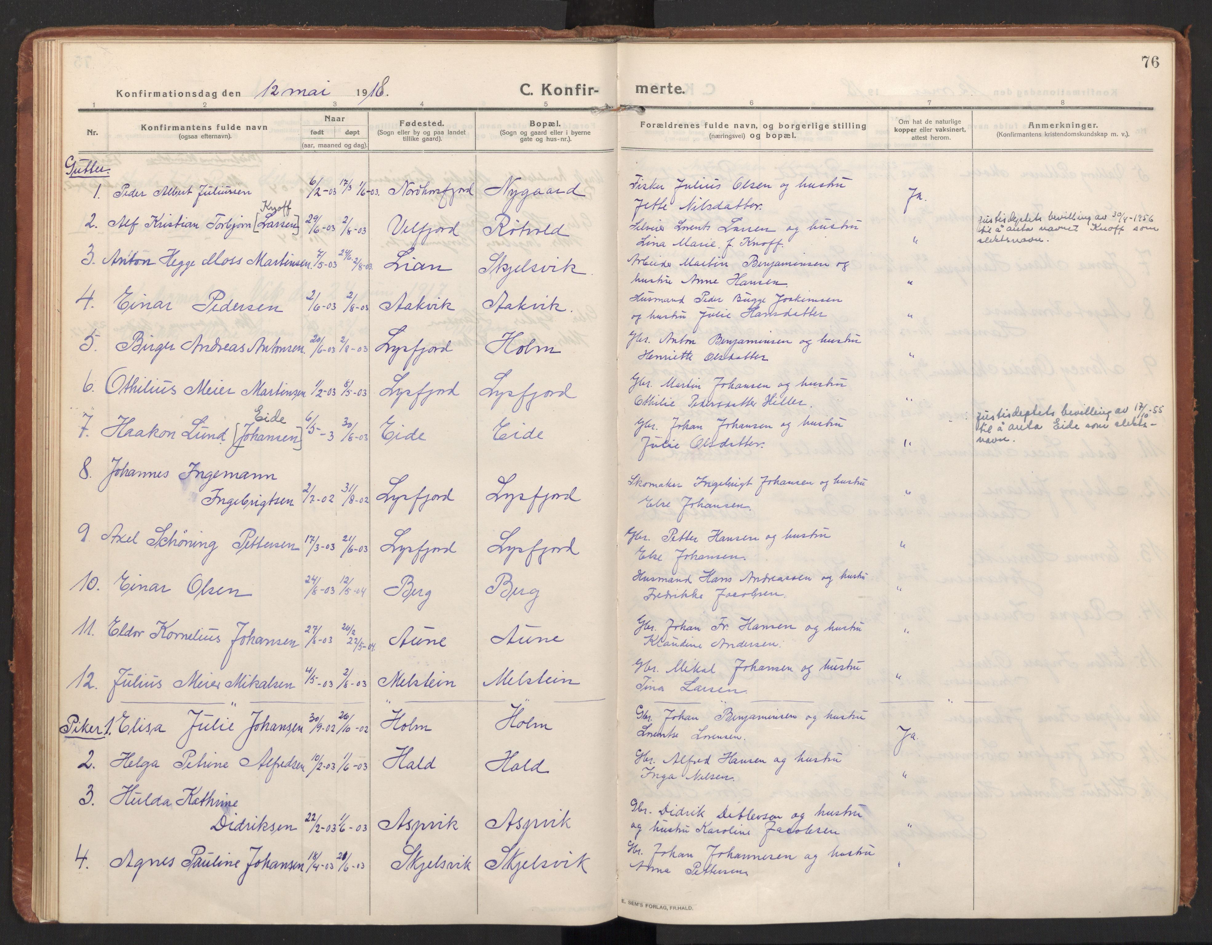 Ministerialprotokoller, klokkerbøker og fødselsregistre - Nordland, AV/SAT-A-1459/811/L0168: Parish register (official) no. 811A05, 1914-1932, p. 76