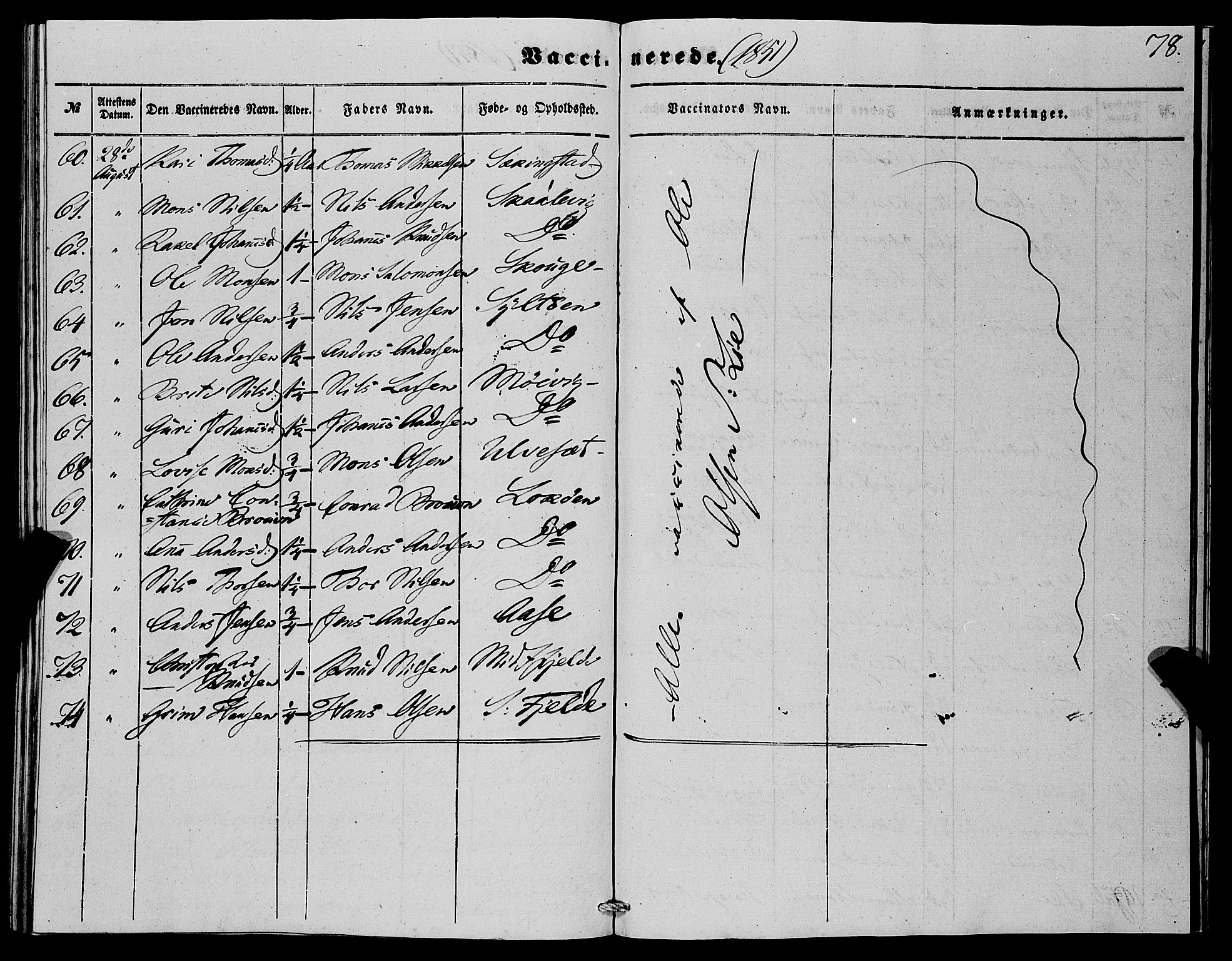 Fjell sokneprestembete, SAB/A-75301/H/Haa: Parish register (official) no. A 4, 1851-1870, p. 78