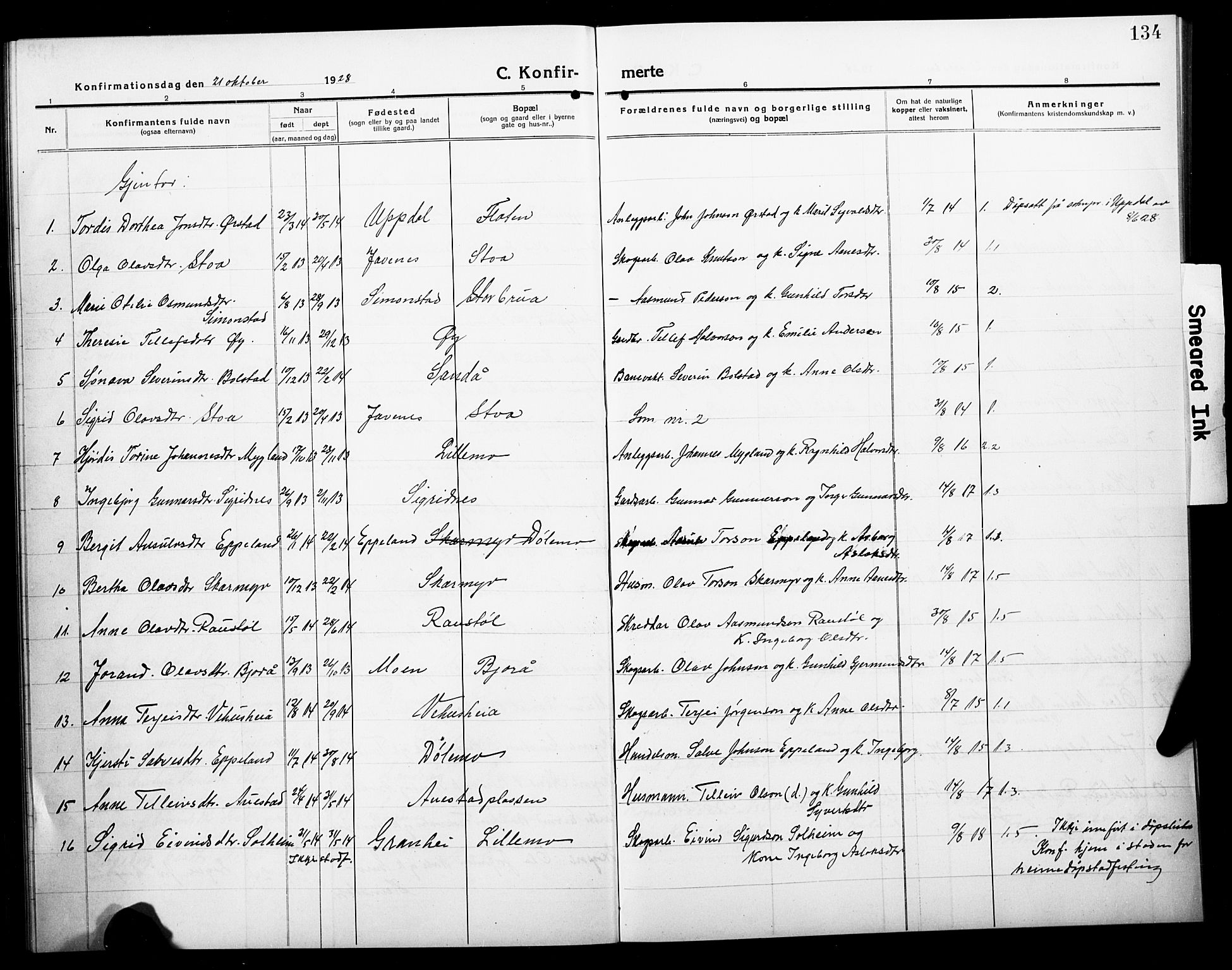 Åmli sokneprestkontor, SAK/1111-0050/F/Fb/Fbc/L0006: Parish register (copy) no. B 6, 1915-1929, p. 134