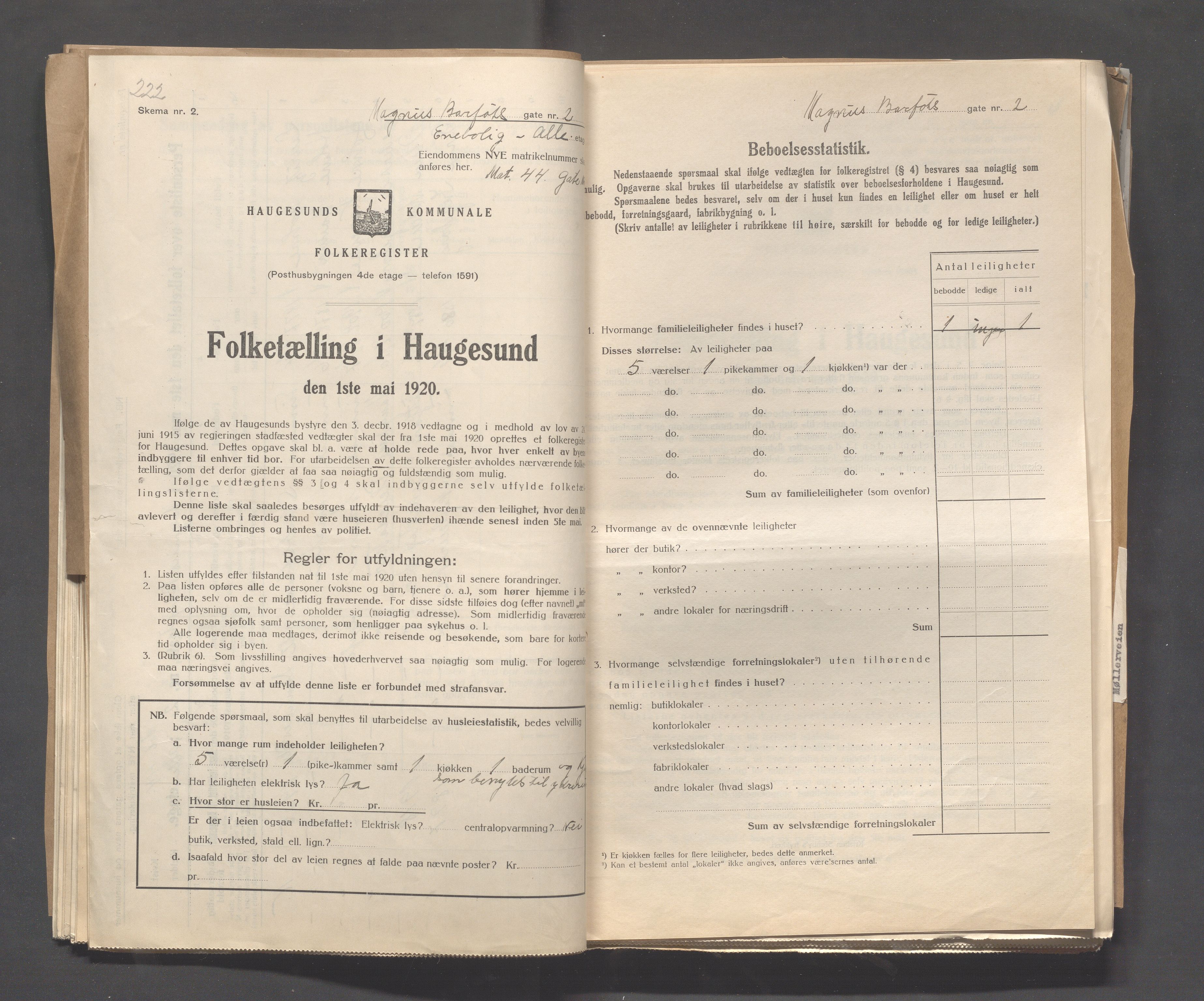 IKAR, Local census 1.5.1920 for Haugesund, 1920, p. 2876