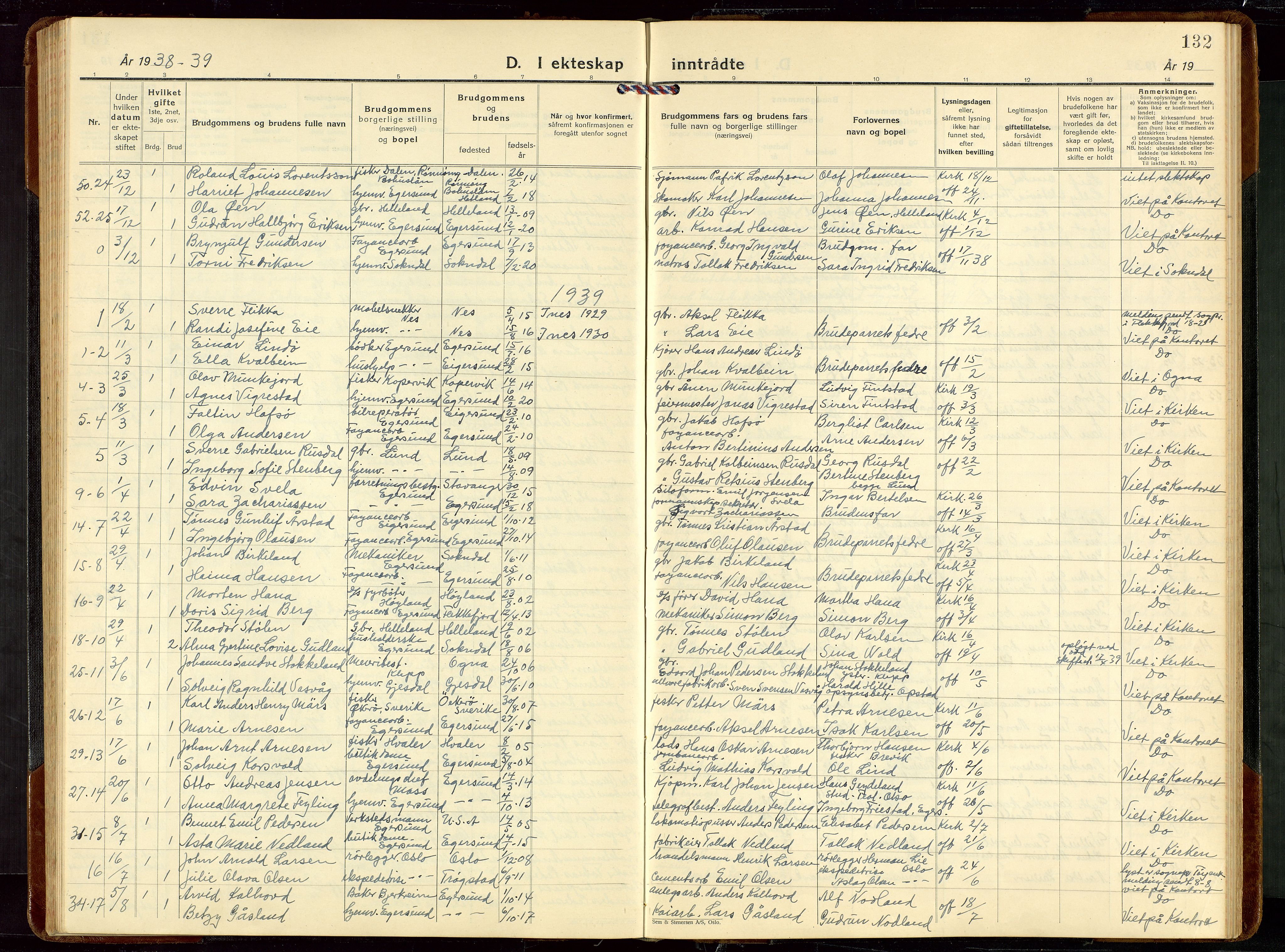Eigersund sokneprestkontor, SAST/A-101807/S09/L0014: Parish register (copy) no. B 14, 1931-1949, p. 132
