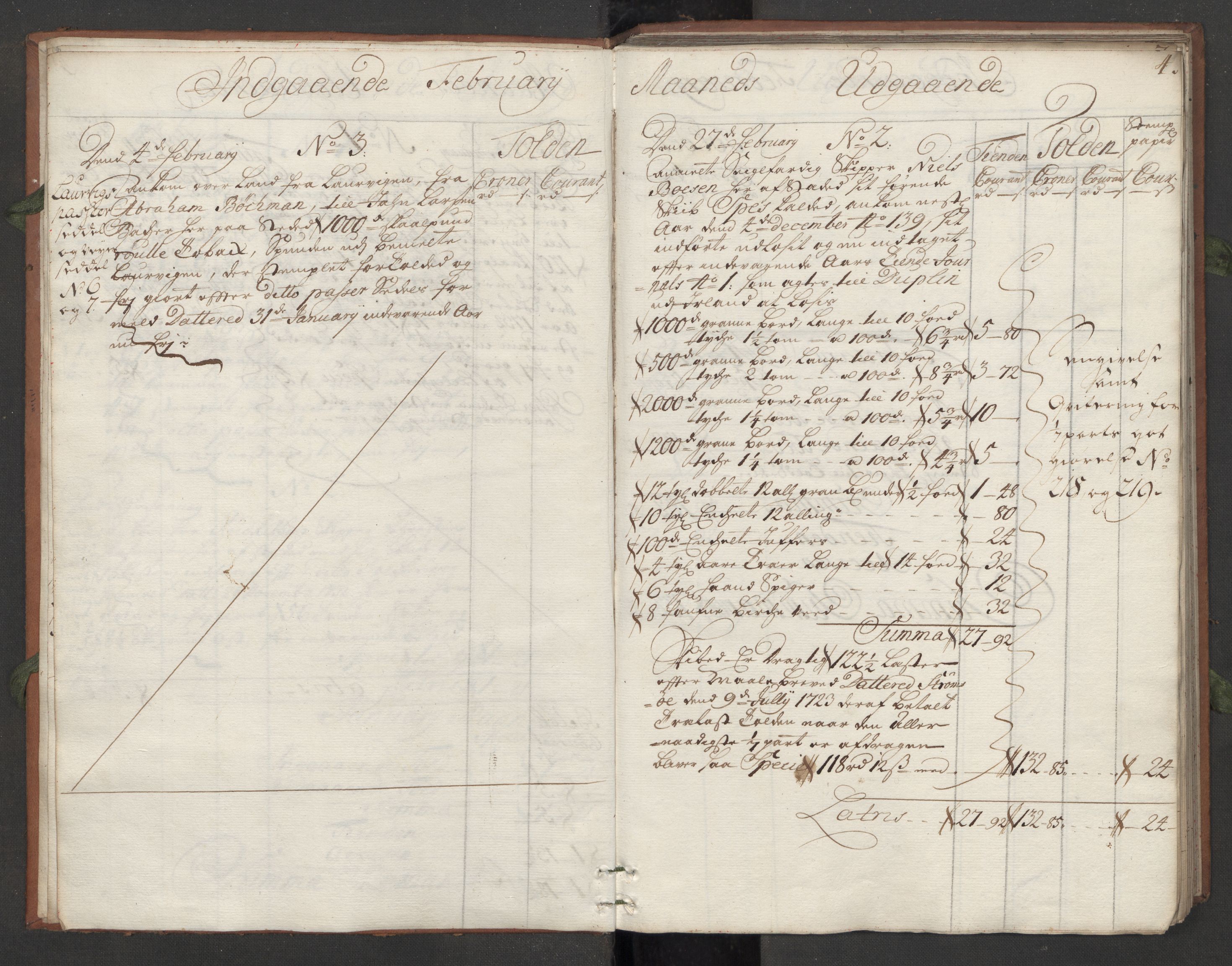 Generaltollkammeret, tollregnskaper, RA/EA-5490/R09/L0008/0001: Tollregnskaper Holmestrand / Hovedtollbok, 1733, p. 3b-4a