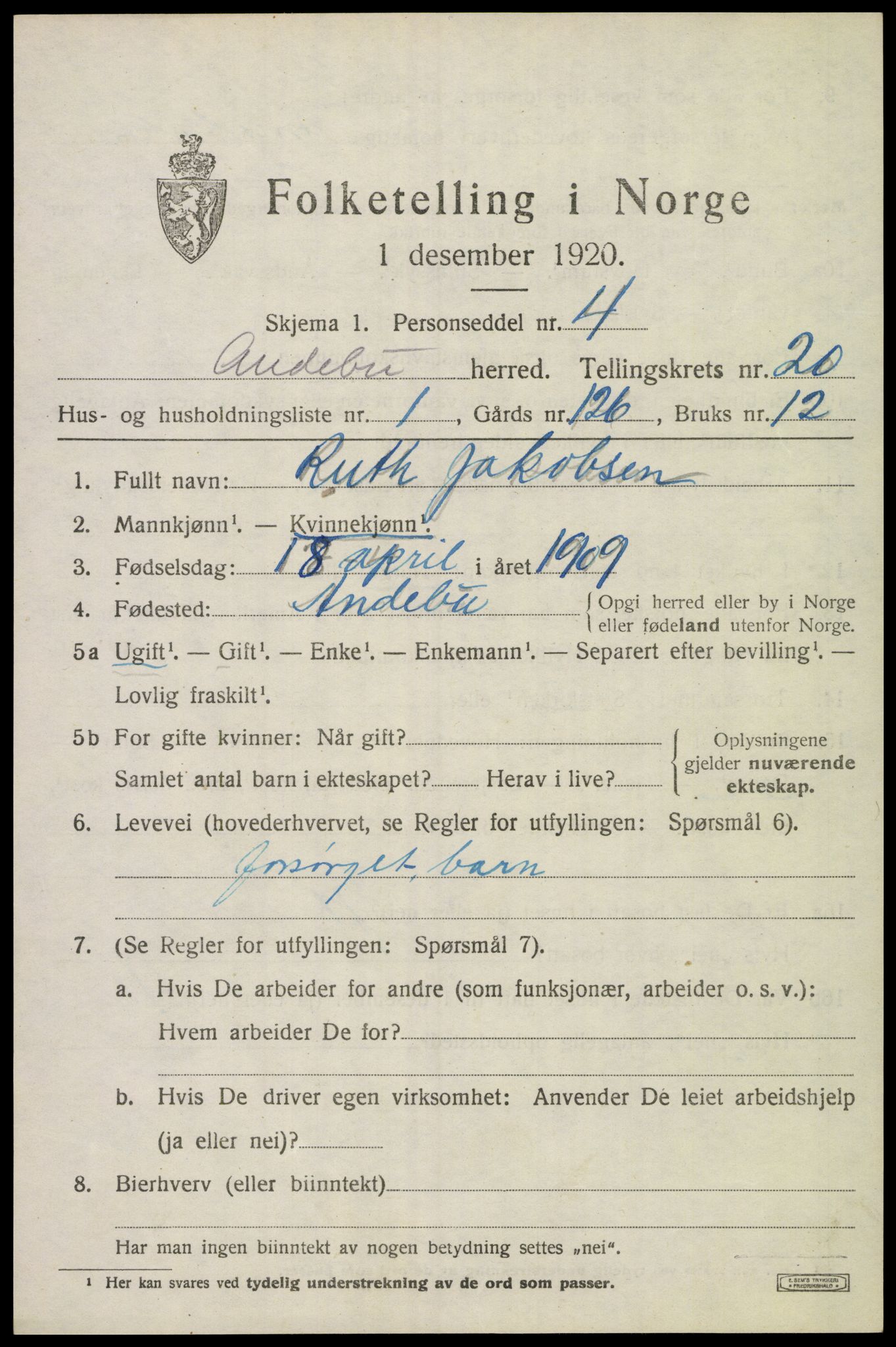 SAKO, 1920 census for Andebu, 1920, p. 6632