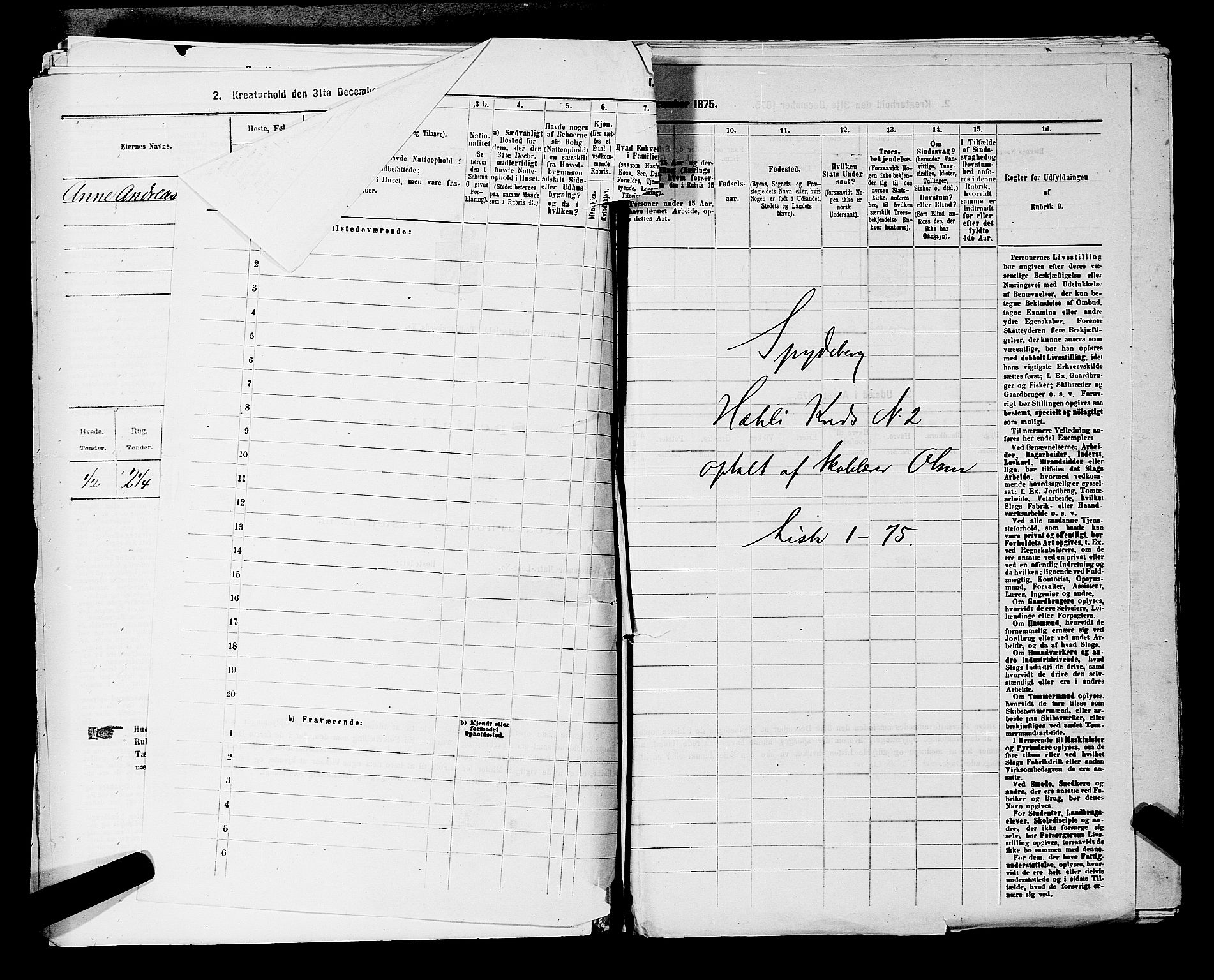 RA, 1875 census for 0123P Spydeberg, 1875, p. 254