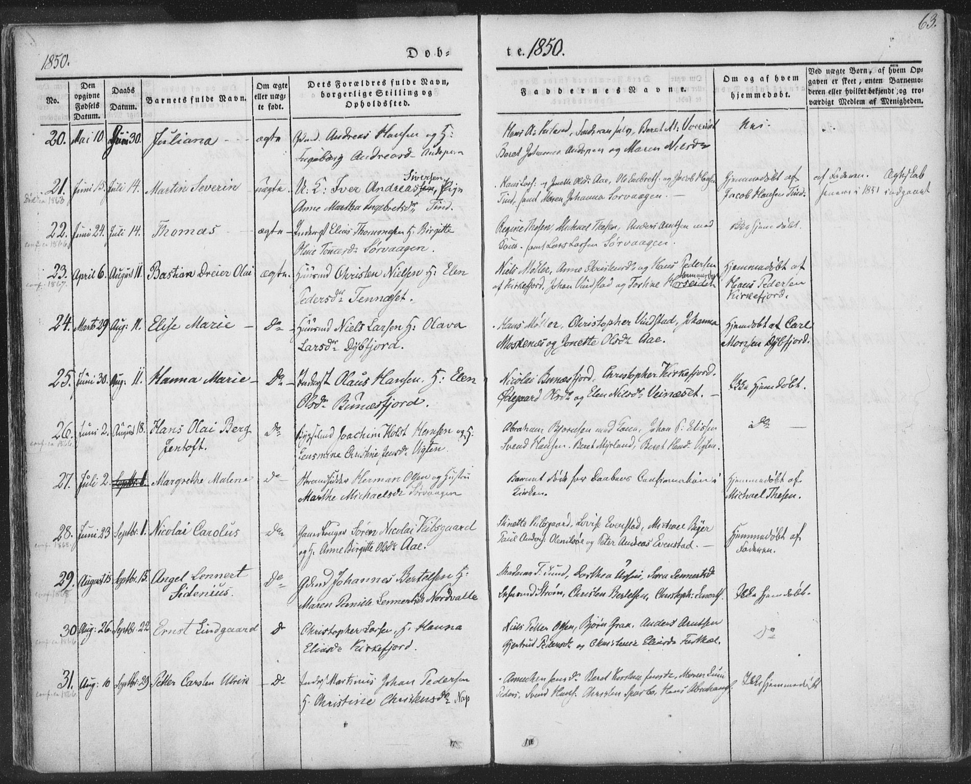 Ministerialprotokoller, klokkerbøker og fødselsregistre - Nordland, AV/SAT-A-1459/885/L1202: Parish register (official) no. 885A03, 1838-1859, p. 63