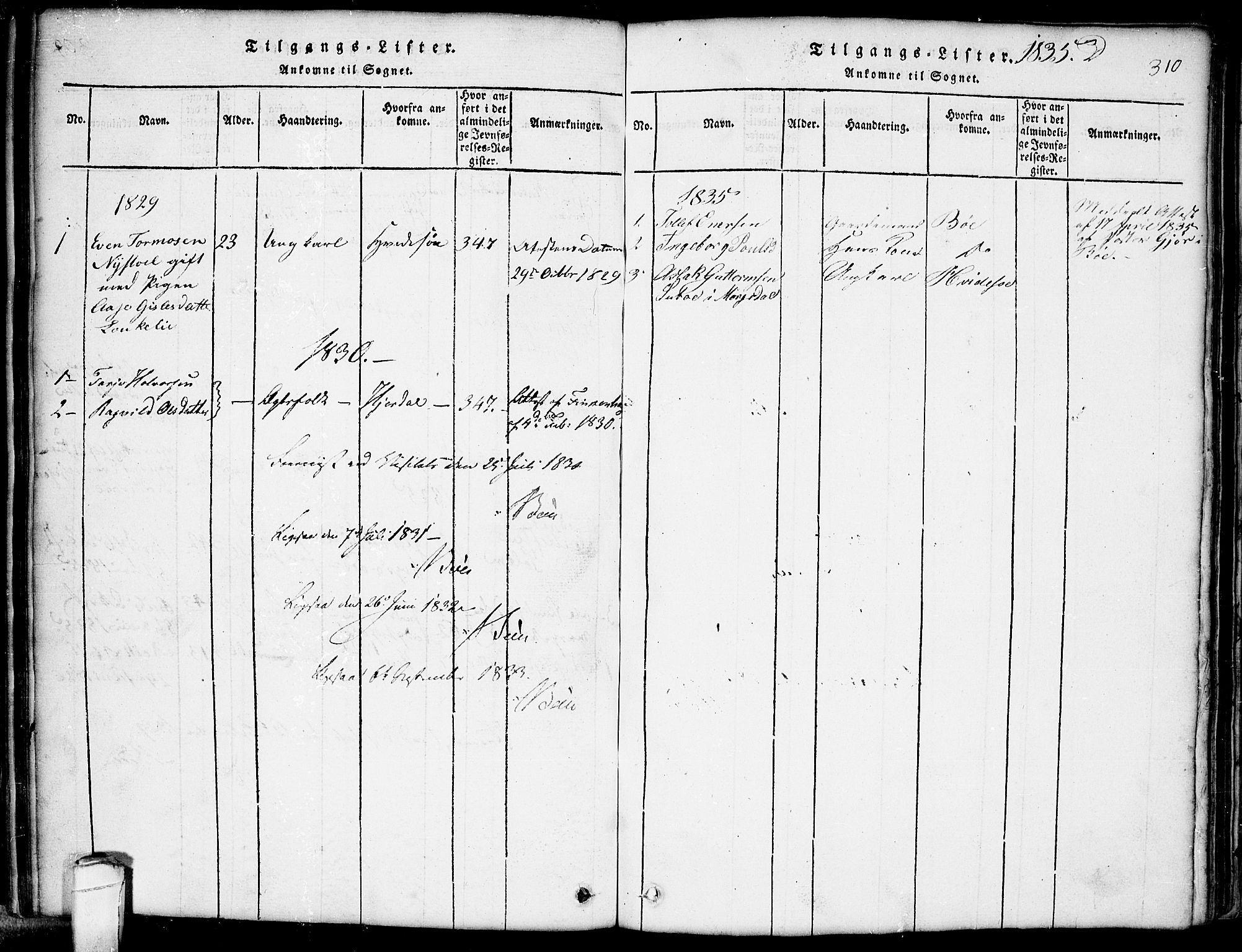 Seljord kirkebøker, SAKO/A-20/G/Gb/L0002: Parish register (copy) no. II 2, 1815-1854, p. 310