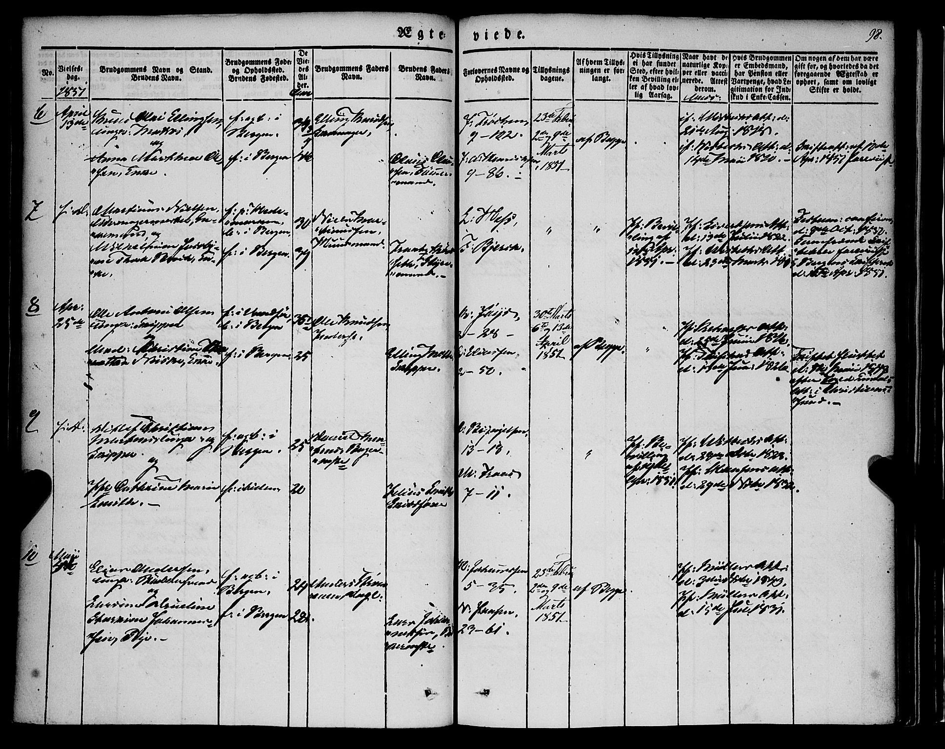 Nykirken Sokneprestembete, AV/SAB-A-77101/H/Haa/L0031: Parish register (official) no. D 1, 1834-1861, p. 98