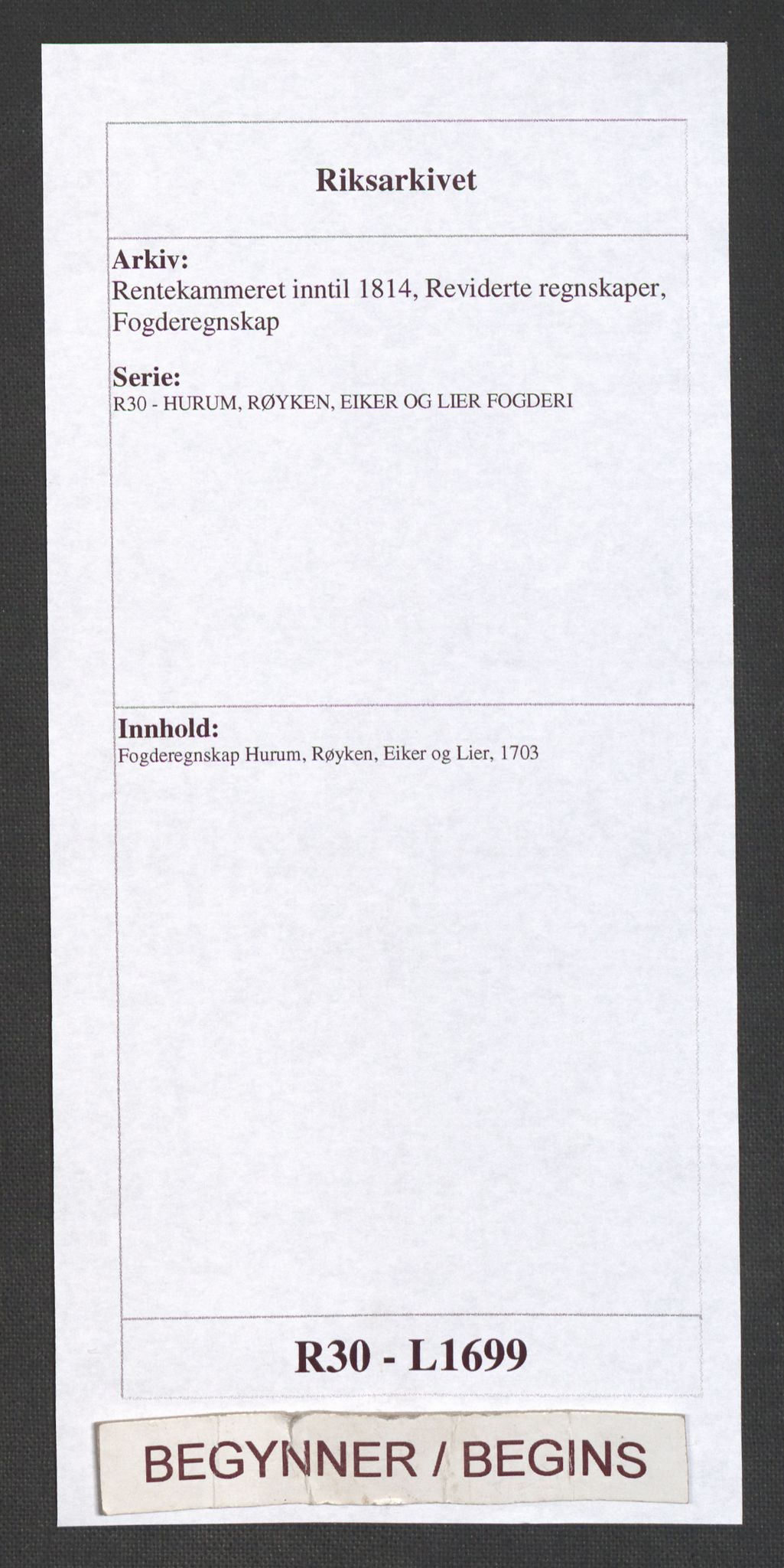 Rentekammeret inntil 1814, Reviderte regnskaper, Fogderegnskap, AV/RA-EA-4092/R30/L1699: Fogderegnskap Hurum, Røyken, Eiker og Lier, 1703, p. 1