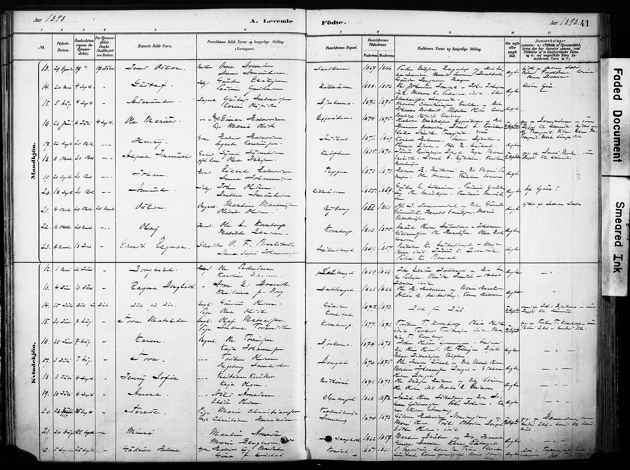 Hof prestekontor, SAH/PREST-038/H/Ha/Haa/L0011: Parish register (official) no. 11, 1879-1911, p. 41