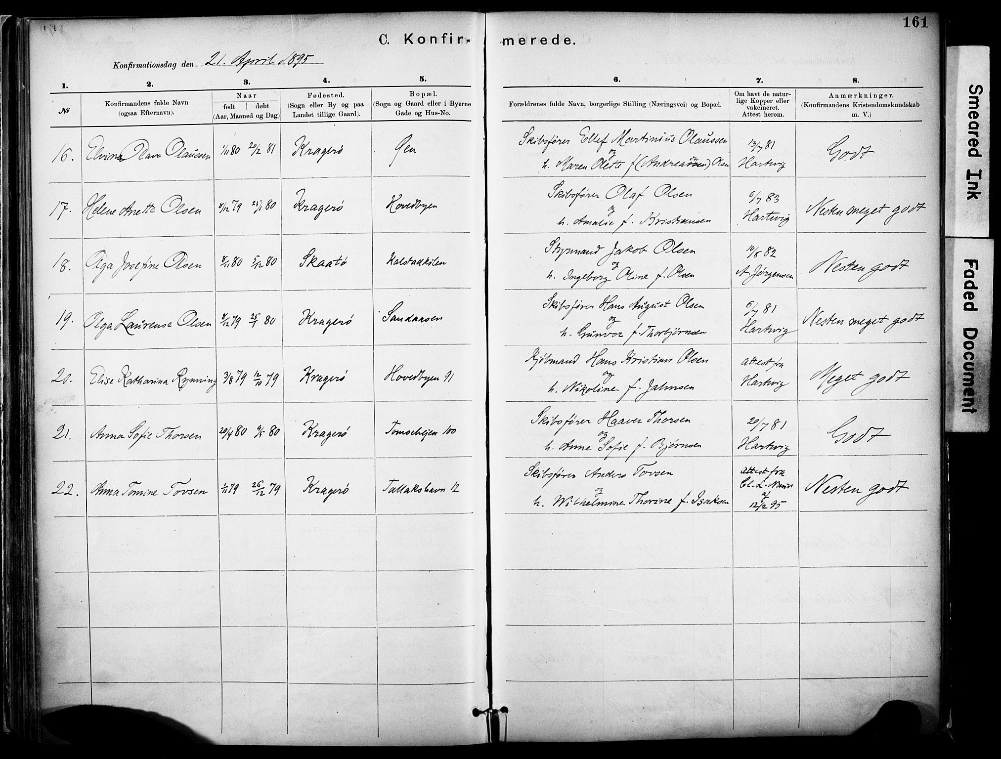 Kragerø kirkebøker, SAKO/A-278/F/Fa/L0012: Parish register (official) no. 12, 1880-1904, p. 161