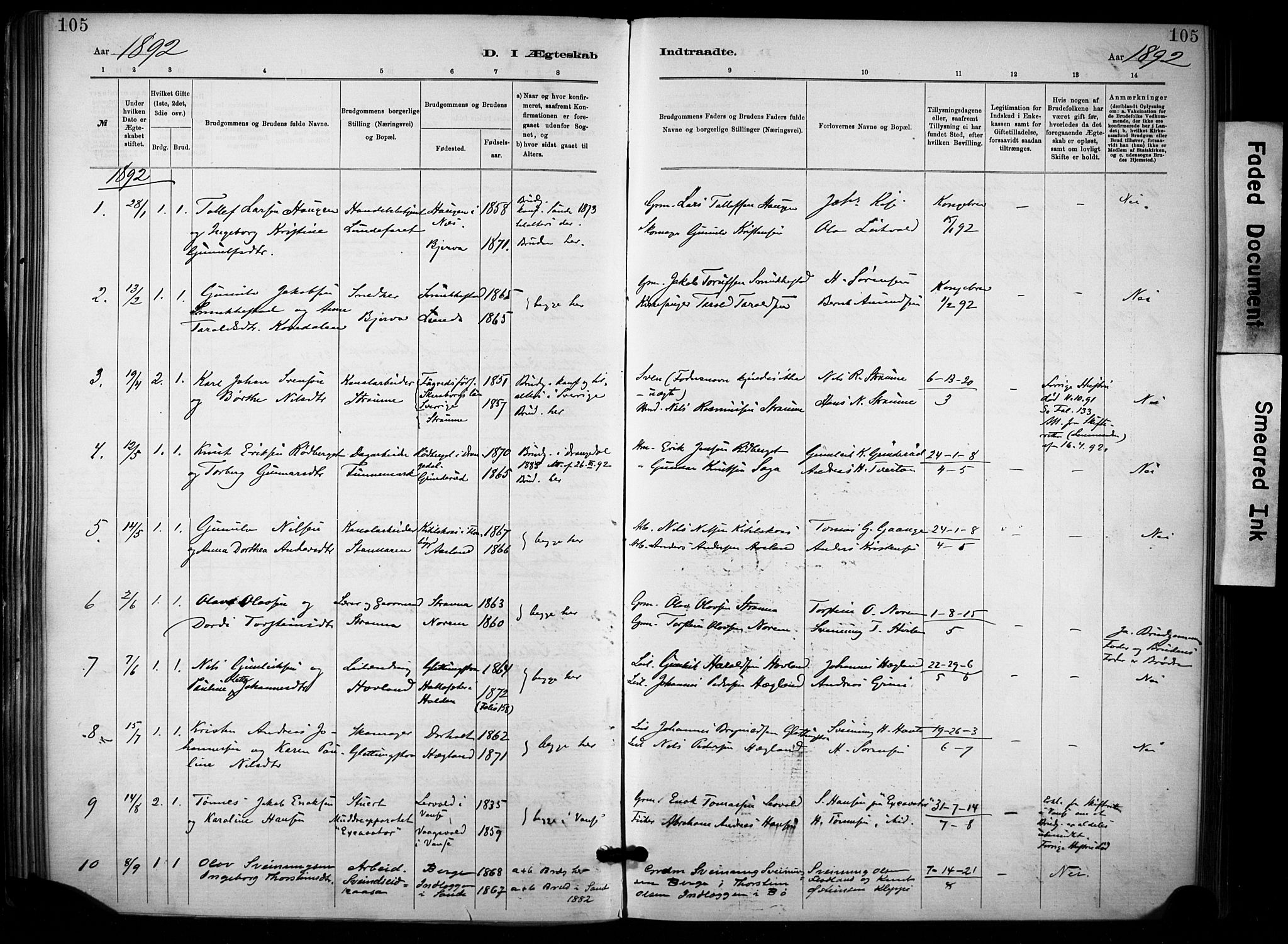 Lunde kirkebøker, SAKO/A-282/F/Fa/L0002: Parish register (official) no. I 2, 1884-1892, p. 105