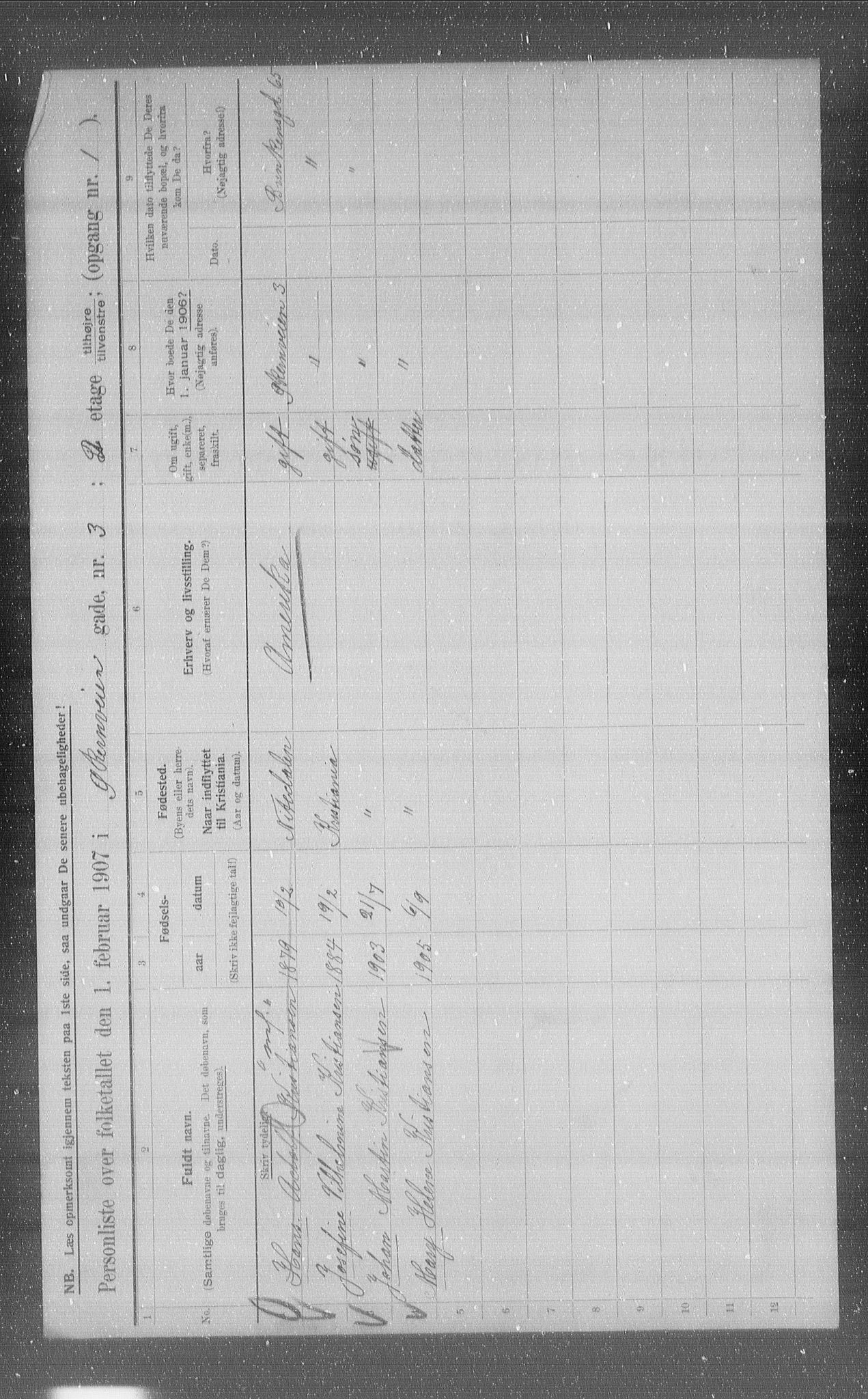 OBA, Municipal Census 1907 for Kristiania, 1907, p. 65443