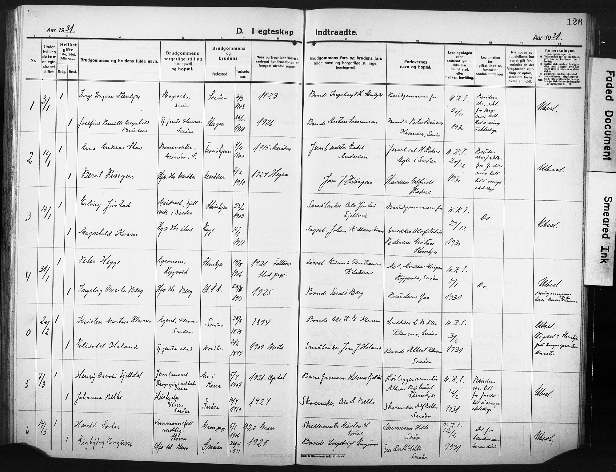 Ministerialprotokoller, klokkerbøker og fødselsregistre - Nord-Trøndelag, SAT/A-1458/749/L0480: Parish register (copy) no. 749C02, 1924-1932, p. 126