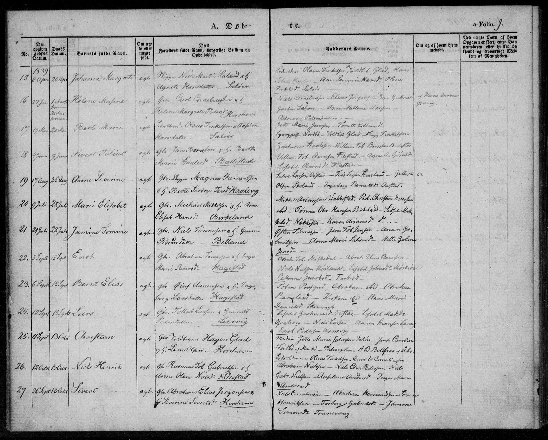 Lyngdal sokneprestkontor, SAK/1111-0029/F/Fa/Faa/L0001: Parish register (official) no. A 1, 1837-1857, p. 9