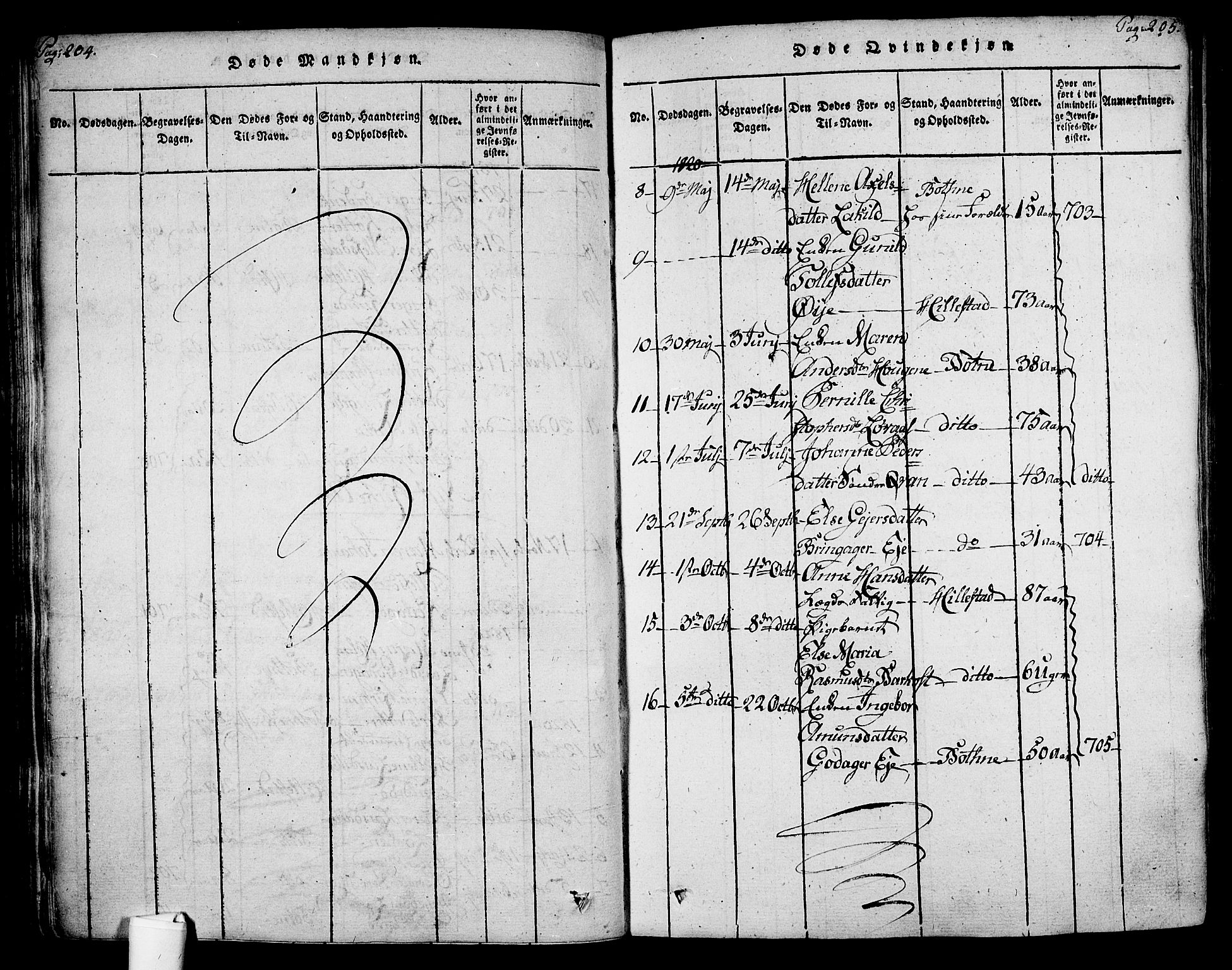 Botne kirkebøker, AV/SAKO-A-340/F/Fa/L0005: Parish register (official) no. I 5, 1814-1836, p. 204-205