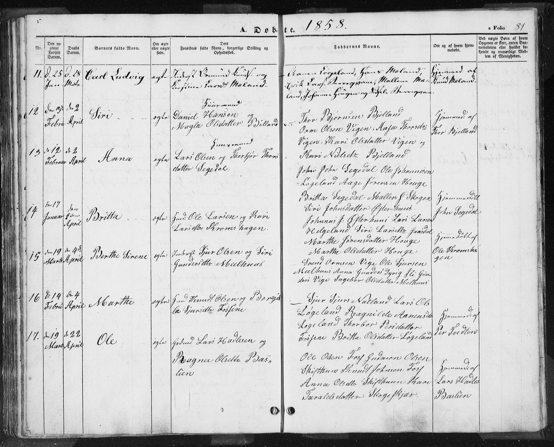 Hjelmeland sokneprestkontor, AV/SAST-A-101843/01/IV/L0009: Parish register (official) no. A 9, 1846-1860, p. 81