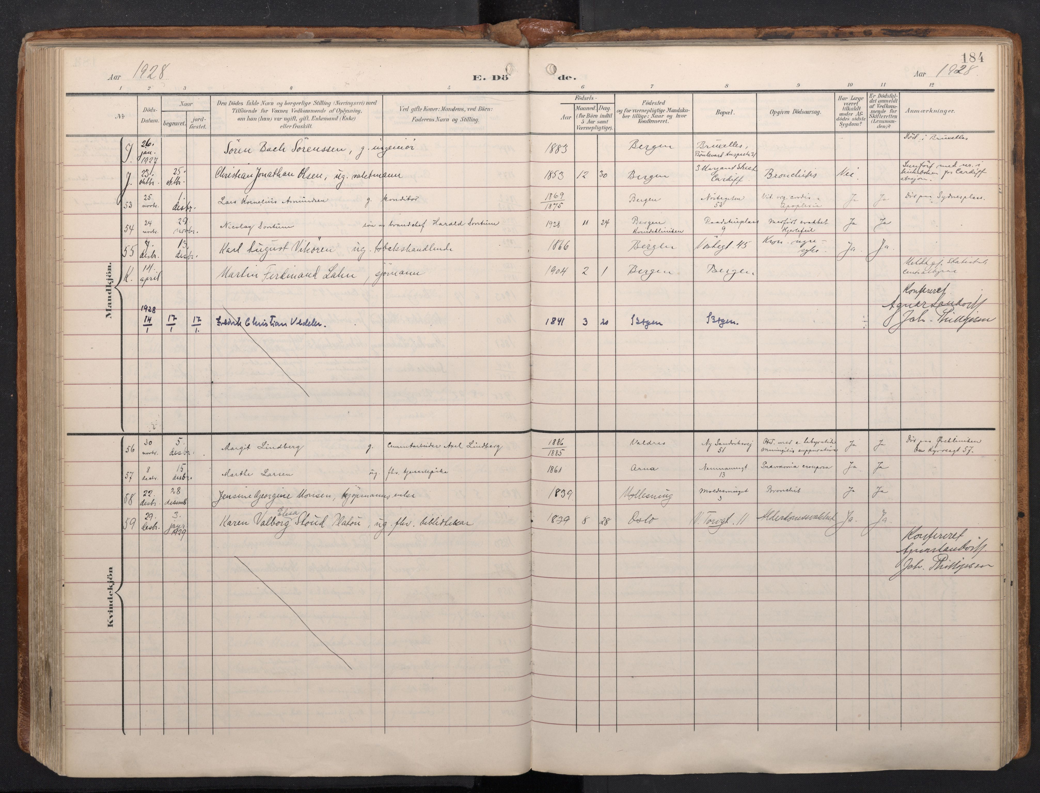 Domkirken sokneprestembete, AV/SAB-A-74801/H/Haa/L0044: Parish register (official) no. E 6, 1904-1946, p. 183b-184a