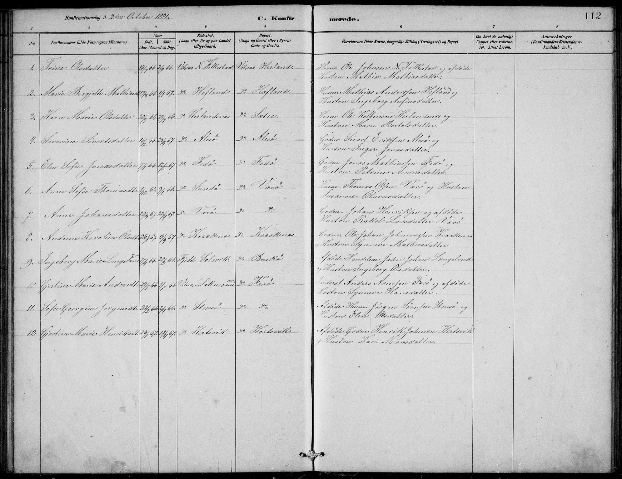 Askvoll sokneprestembete, SAB/A-79501/H/Hab/Habb/L0001: Parish register (copy) no. B 1, 1879-1909, p. 112