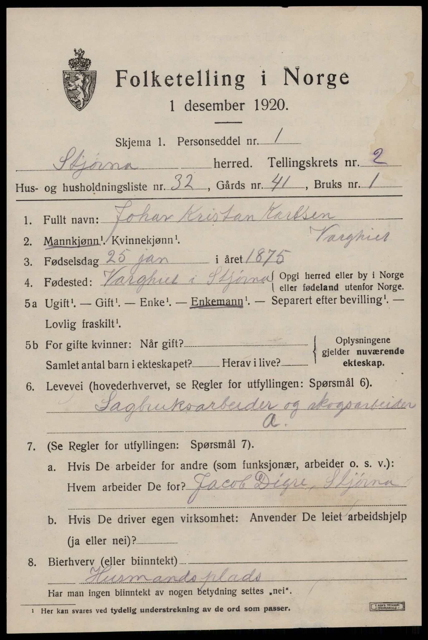 SAT, 1920 census for Stjørna, 1920, p. 1780