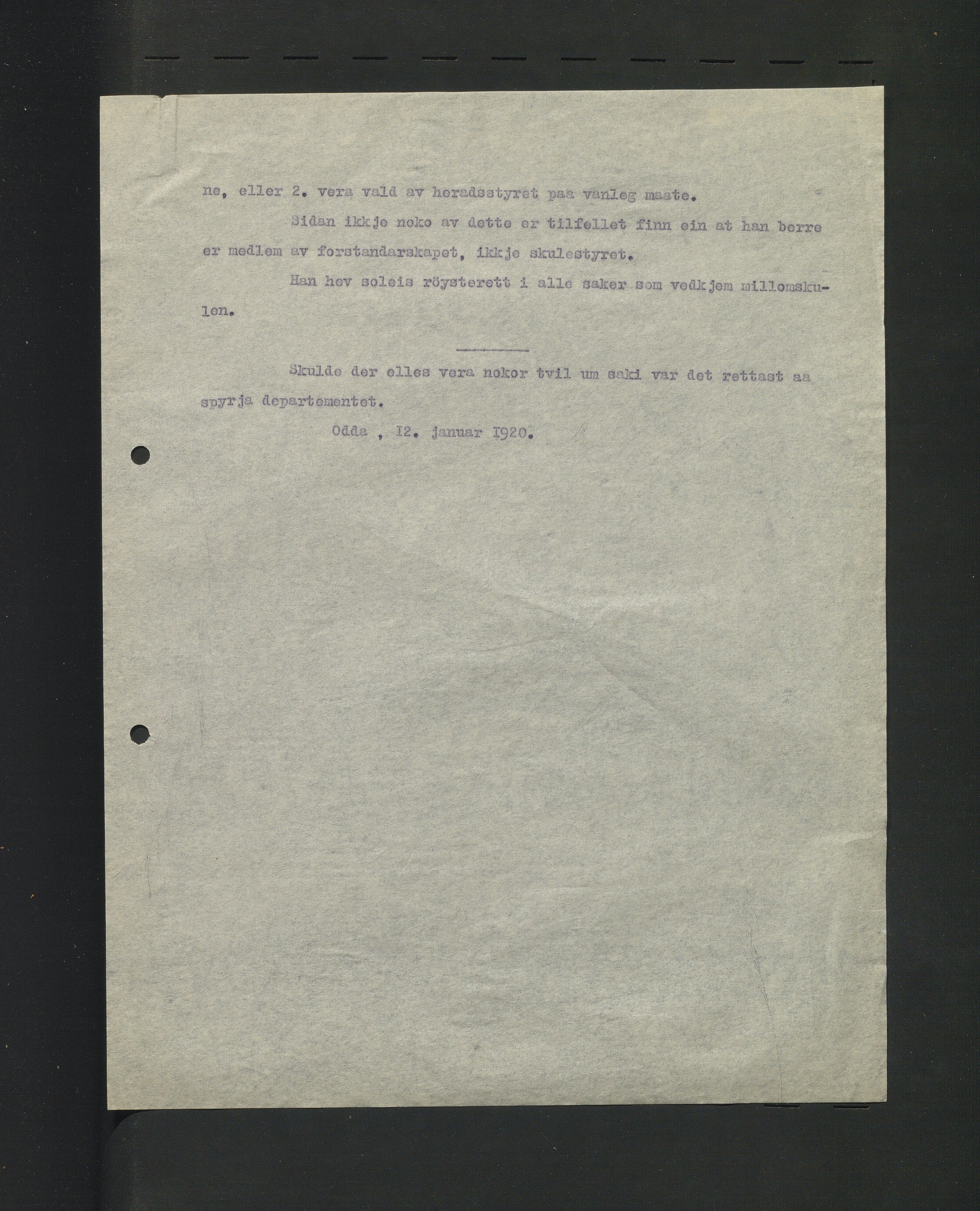 Odda kommune. Skulestyret, IKAH/1228-211/B/Ba/L0001/0002: Kopibok for Odda skulestyre / Kopiar av utgåande brev , 1920