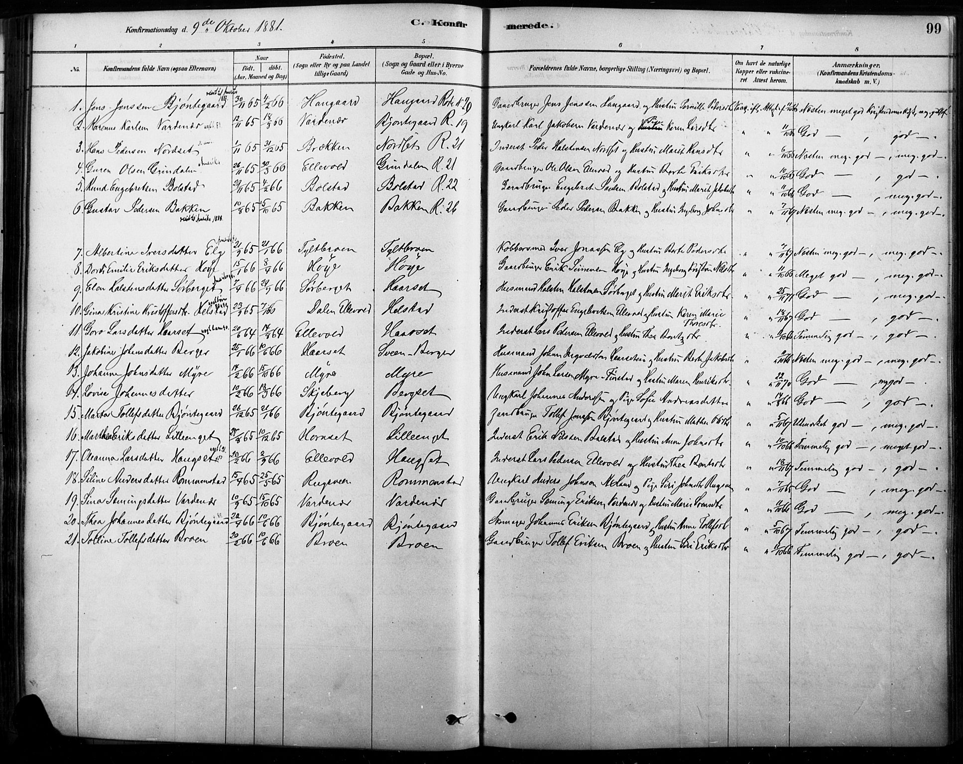 Rendalen prestekontor, SAH/PREST-054/H/Ha/Haa/L0009: Parish register (official) no. 9, 1878-1901, p. 99