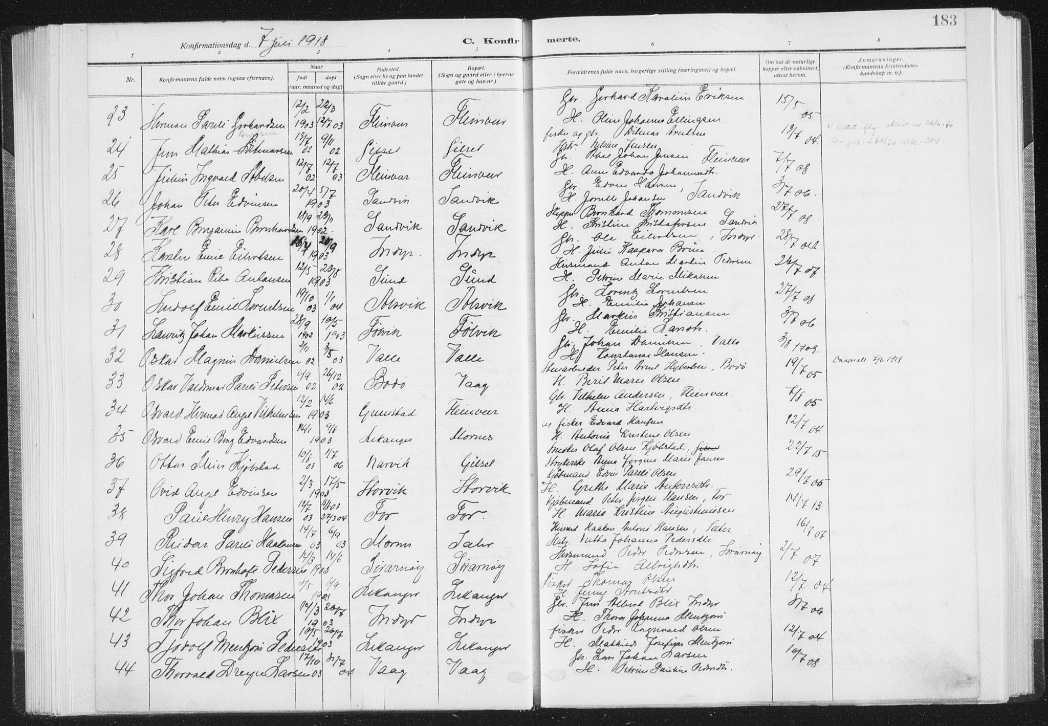Ministerialprotokoller, klokkerbøker og fødselsregistre - Nordland, SAT/A-1459/805/L0104: Parish register (official) no. 805A09, 1909-1926, p. 183