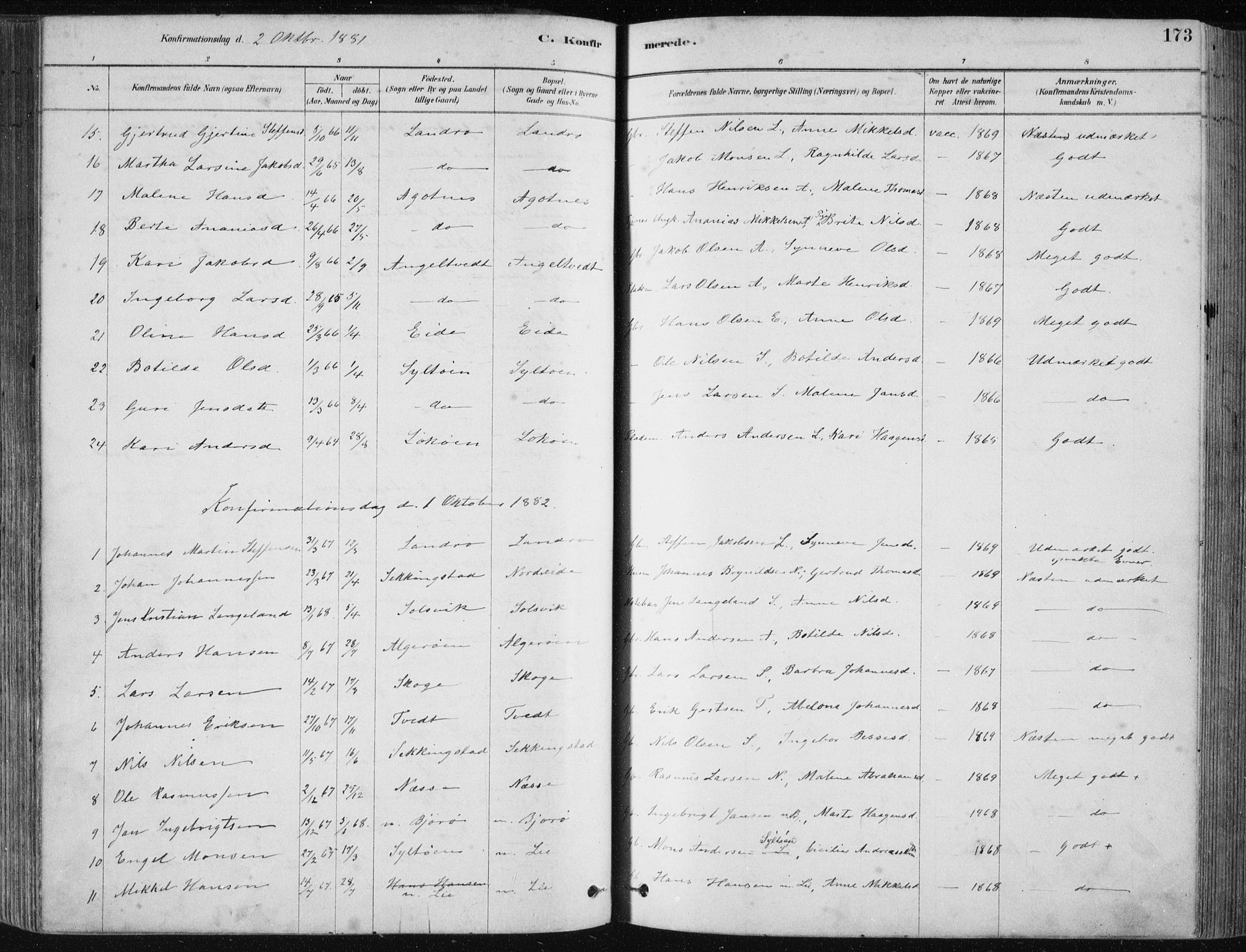 Fjell sokneprestembete, SAB/A-75301/H/Haa: Parish register (official) no. A  8, 1878-1898, p. 173