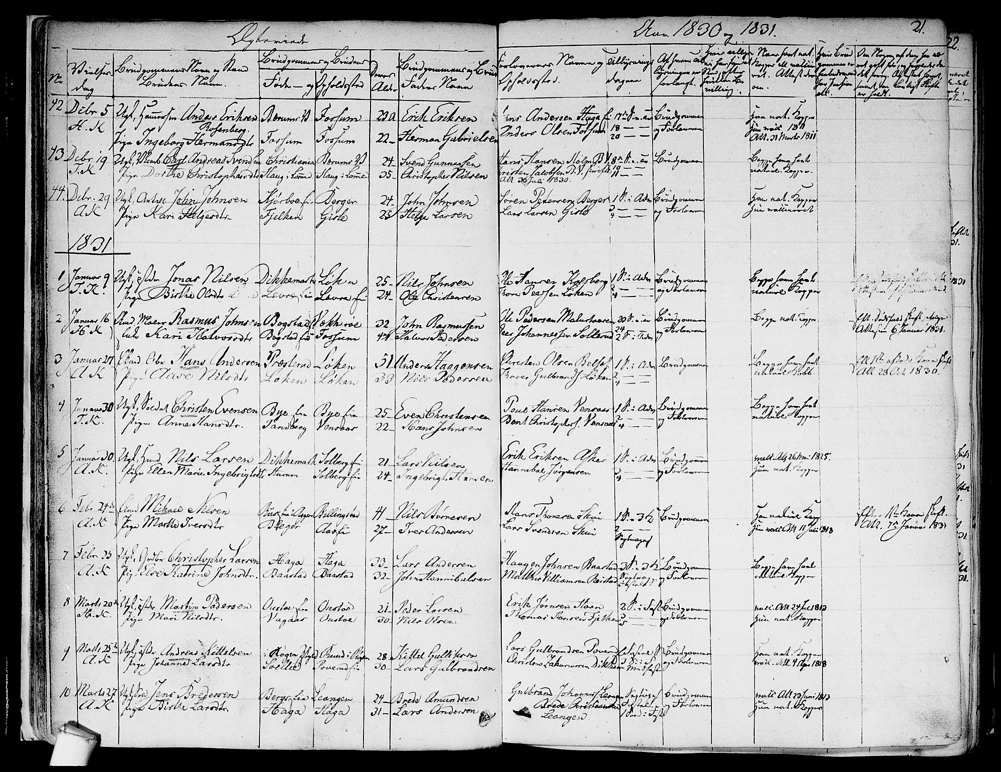 Asker prestekontor Kirkebøker, SAO/A-10256a/F/Fa/L0010: Parish register (official) no. I 10, 1825-1878, p. 21