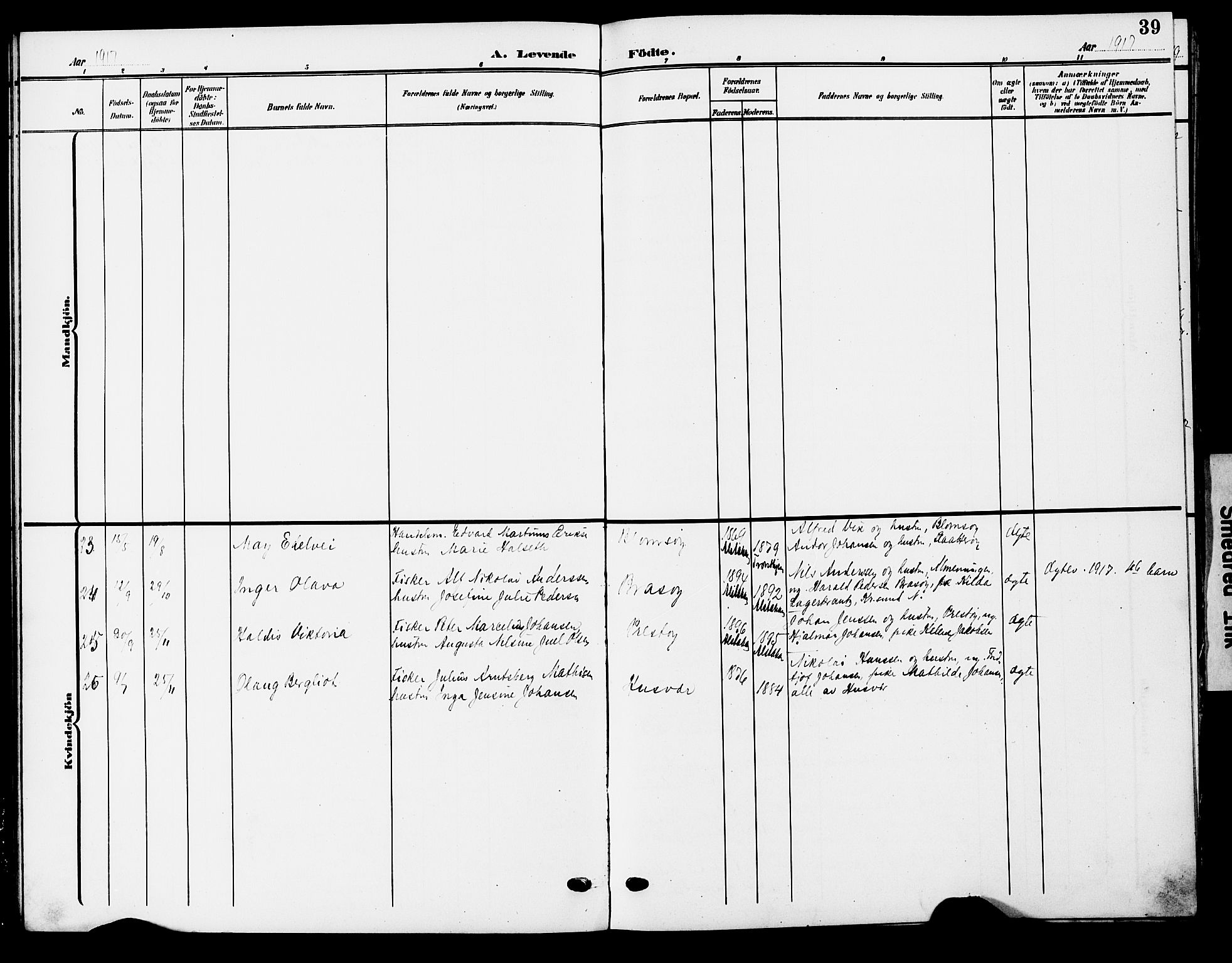 Ministerialprotokoller, klokkerbøker og fødselsregistre - Nordland, AV/SAT-A-1459/830/L0464: Parish register (copy) no. 830C06, 1906-1925, p. 39