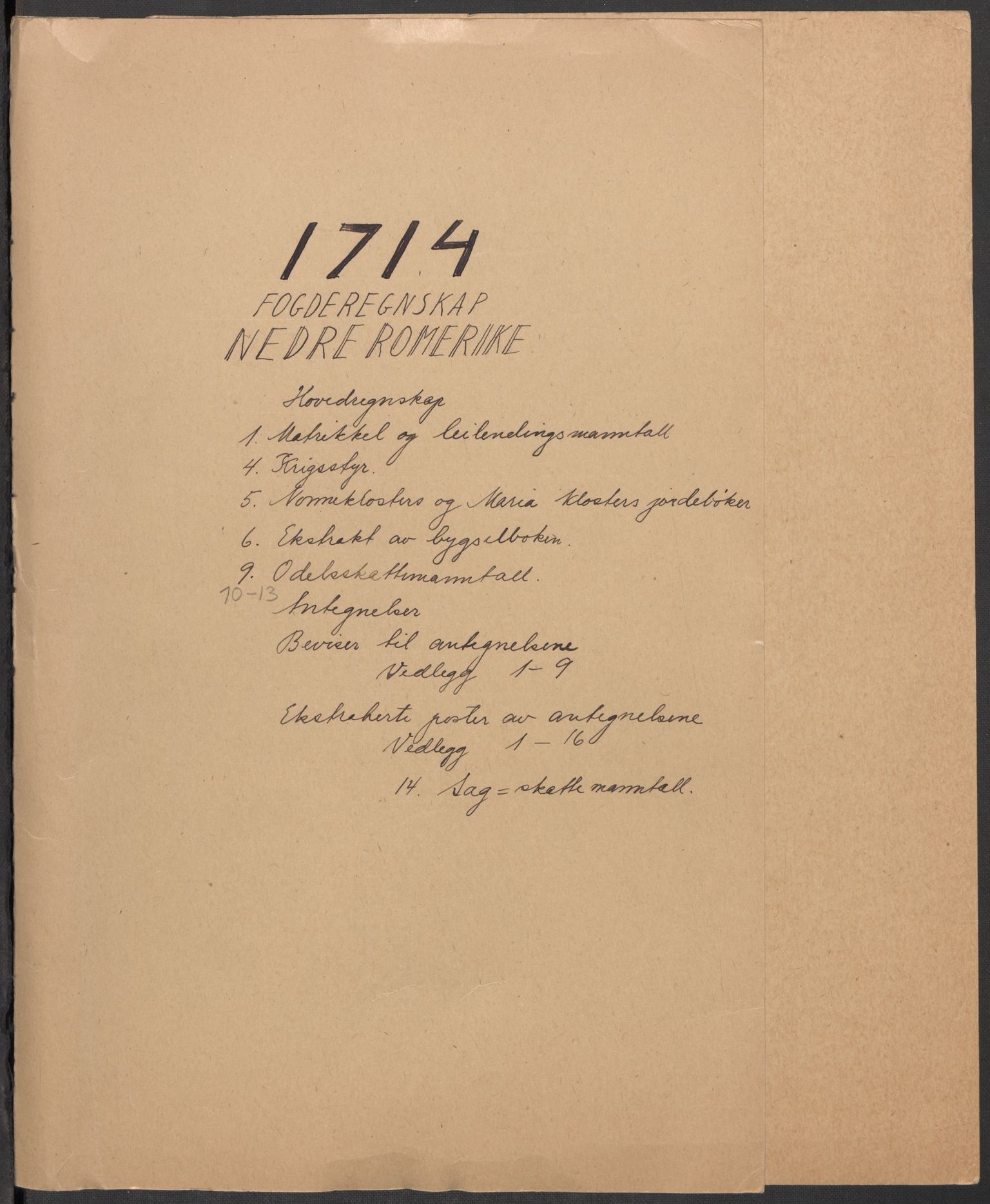Rentekammeret inntil 1814, Reviderte regnskaper, Fogderegnskap, AV/RA-EA-4092/R11/L0596: Fogderegnskap Nedre Romerike, 1714, p. 2