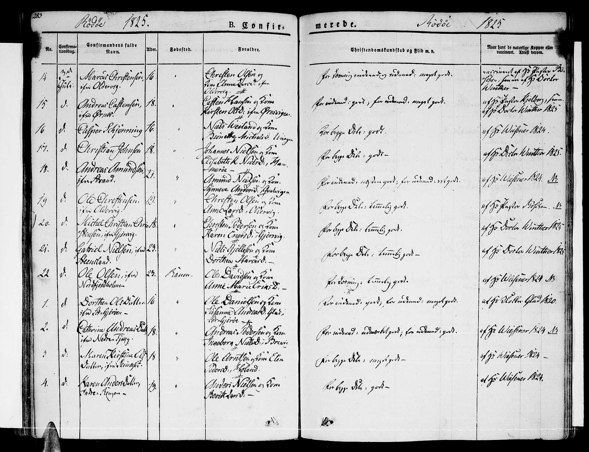 Ministerialprotokoller, klokkerbøker og fødselsregistre - Nordland, AV/SAT-A-1459/841/L0598: Parish register (official) no. 841A06 /1, 1825-1844, p. 283