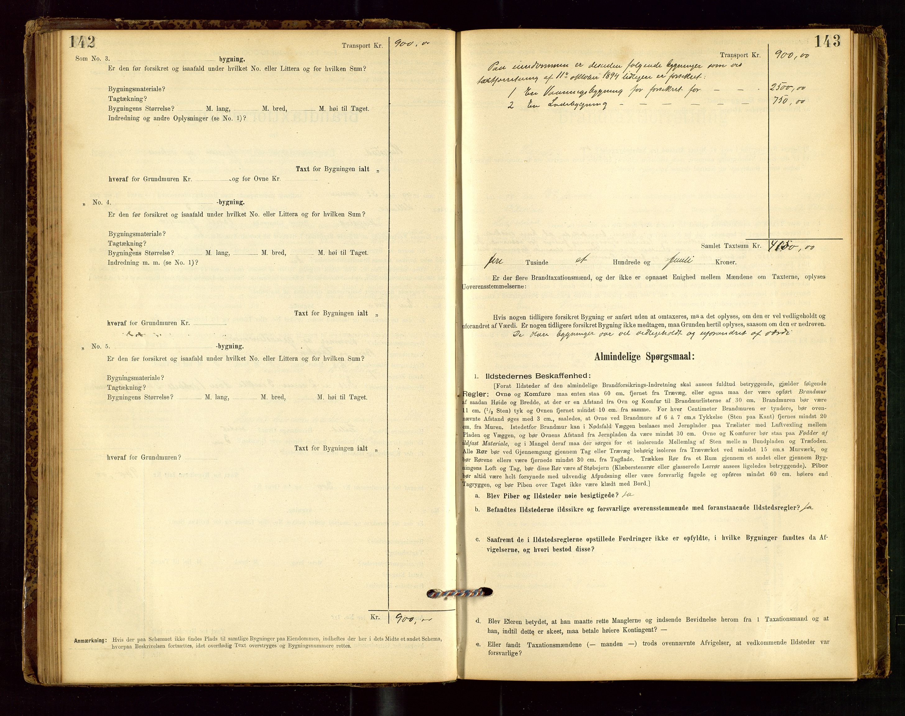 Heskestad lensmannskontor, SAST/A-100304/Gob/L0001: "Brandtaxationsprotokol", 1894-1915, p. 142-143