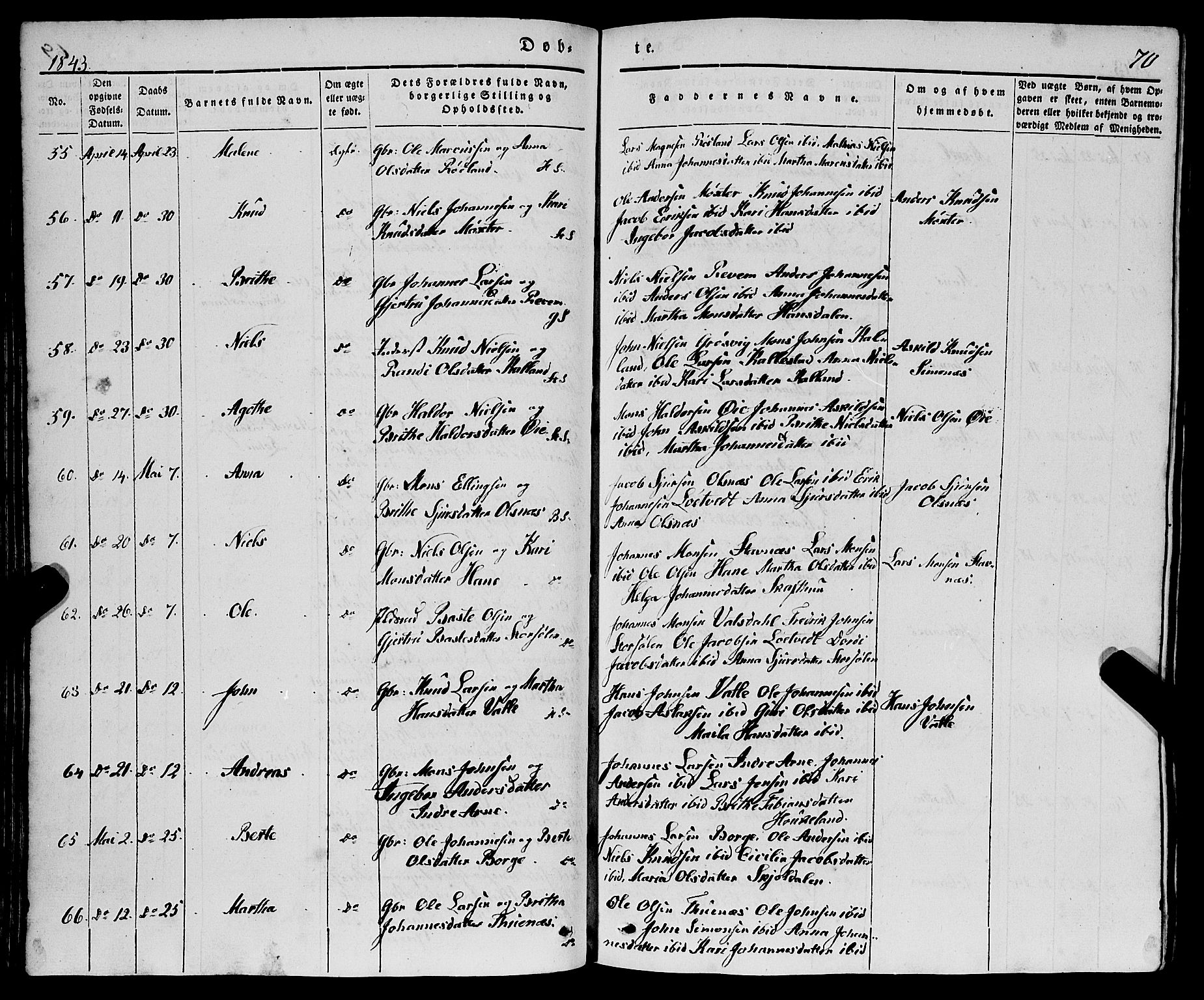 Haus sokneprestembete, AV/SAB-A-75601/H/Haa: Parish register (official) no. A 15, 1838-1847, p. 70