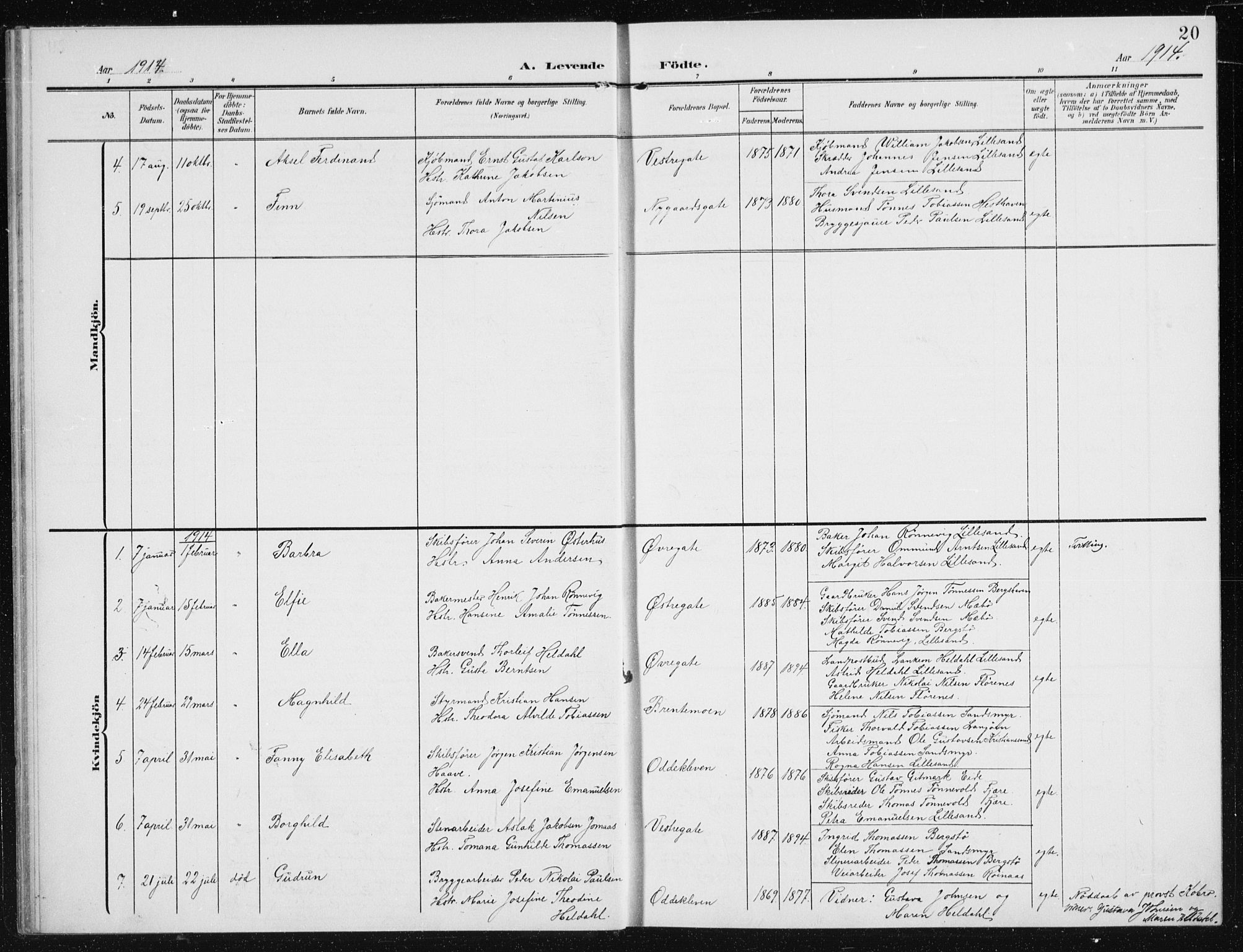 Vestre Moland sokneprestkontor, AV/SAK-1111-0046/F/Fb/Fba/L0002: Parish register (copy) no. B 2, 1904-1934, p. 20