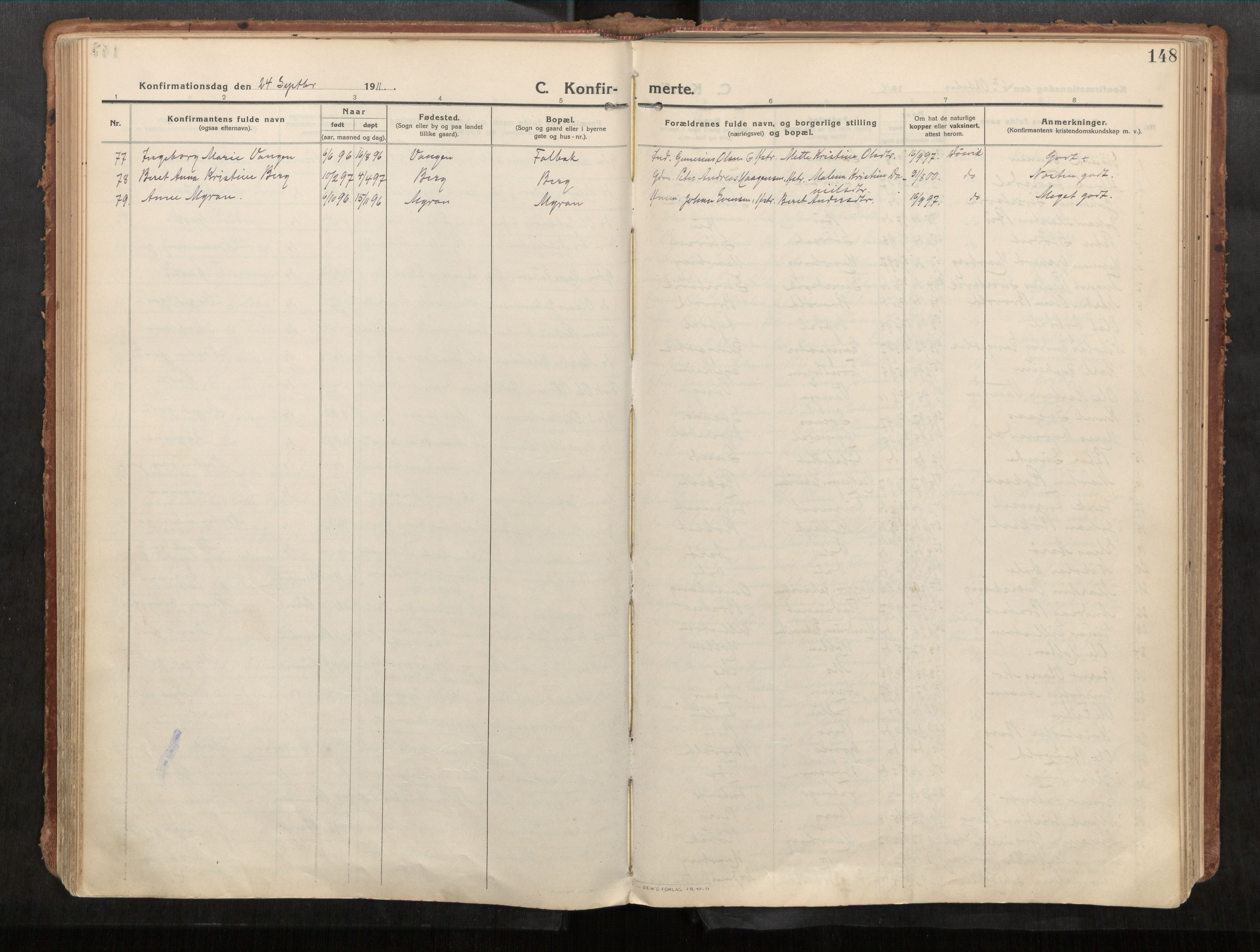 Stadsbygd sokneprestkontor, AV/SAT-A-1117/1/I/I1/I1a/L0001: Parish register (official) no. 1, 1911-1929, p. 148