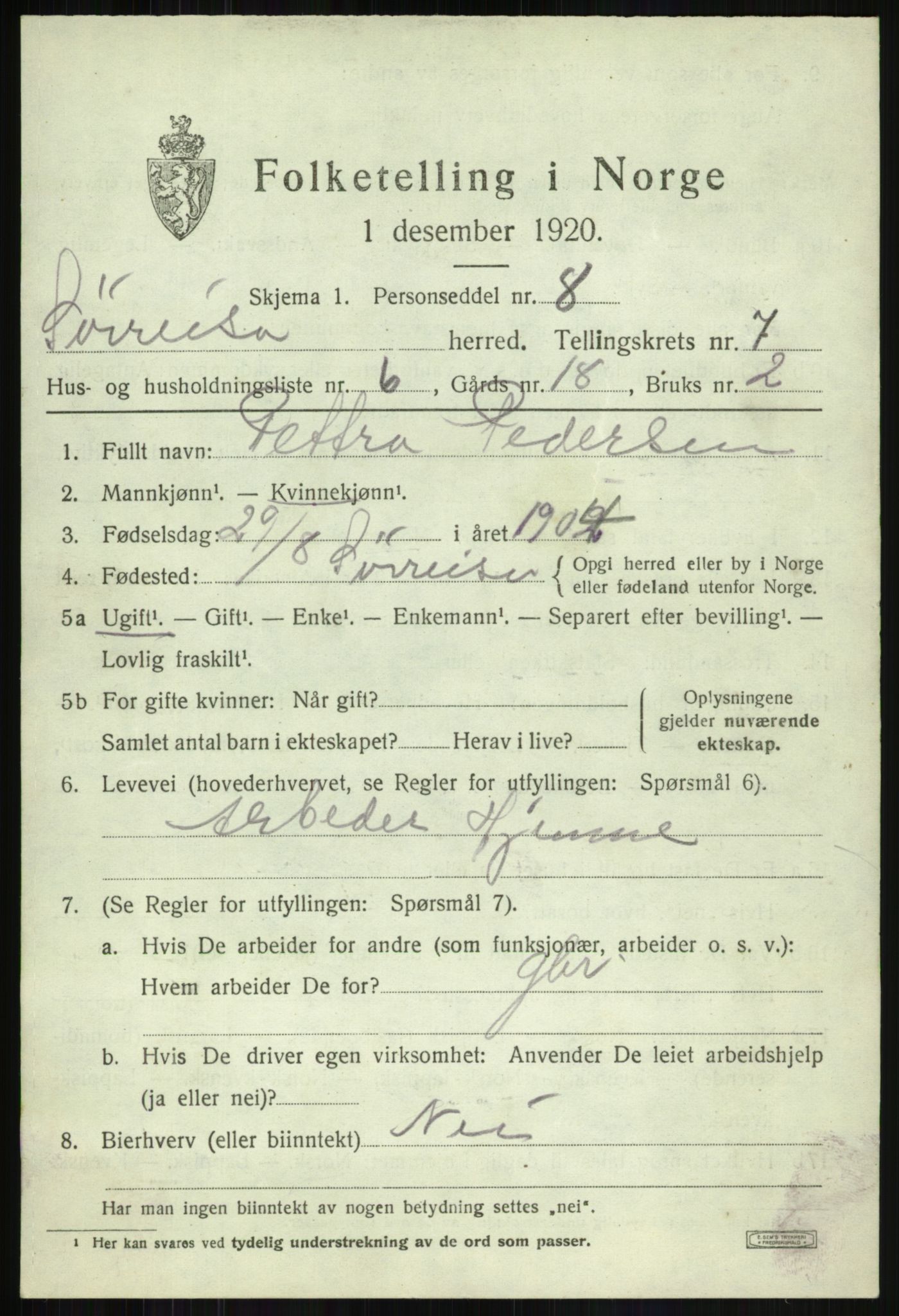 SATØ, 1920 census for Sørreisa, 1920, p. 3431