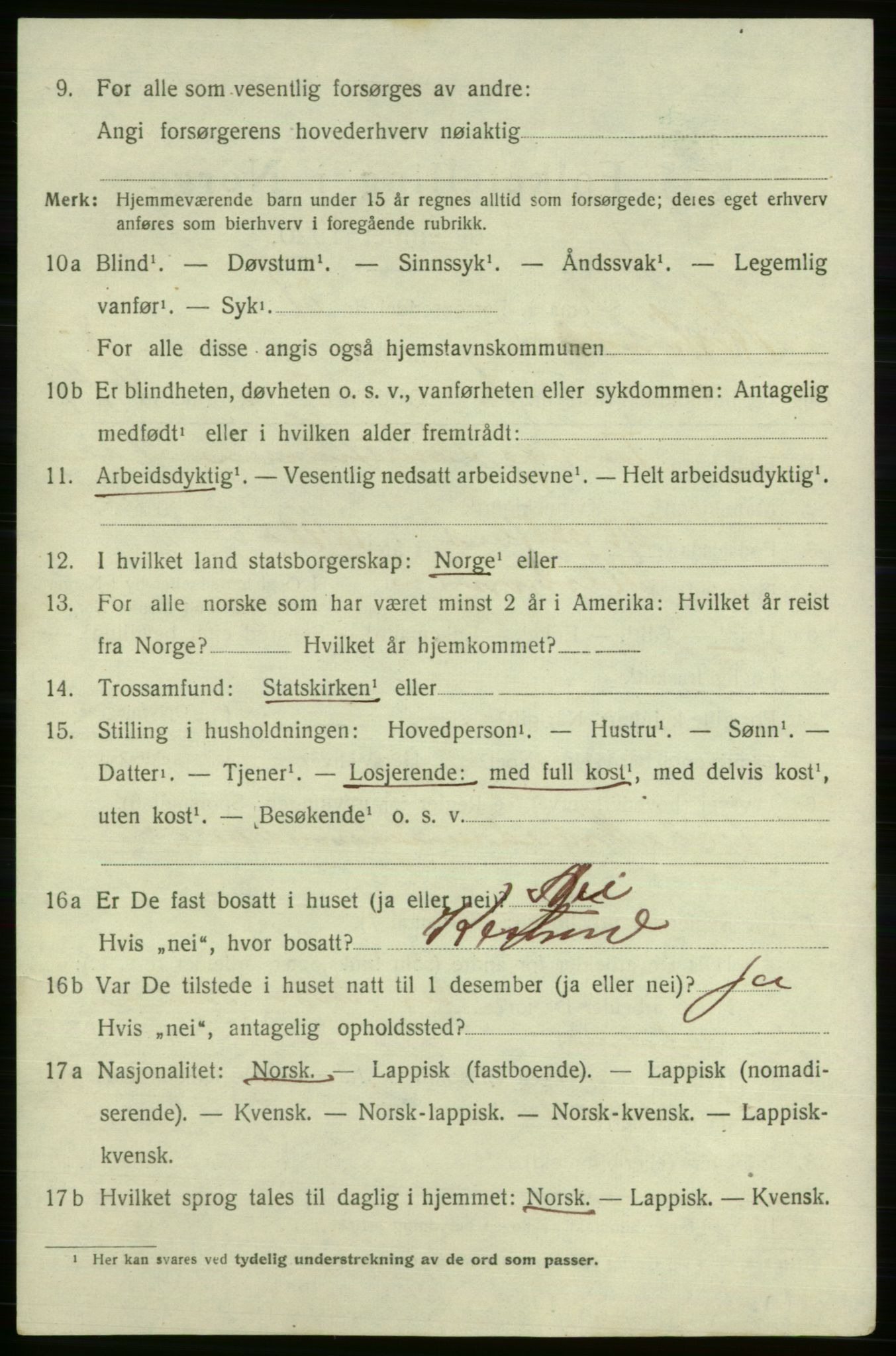 SATØ, 1920 census for Kistrand, 1920, p. 3089