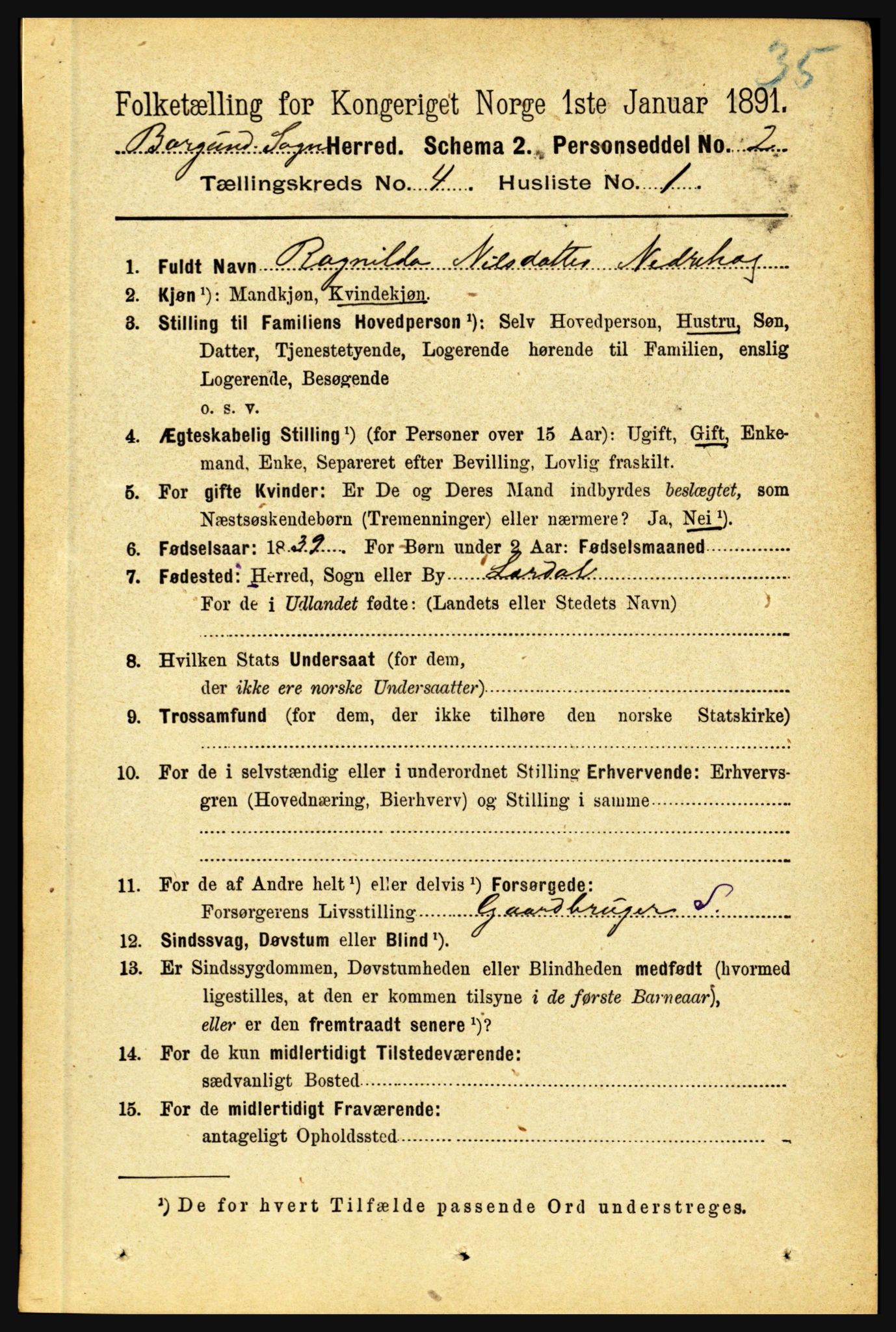 RA, 1891 census for 1423 Borgund, 1891, p. 829