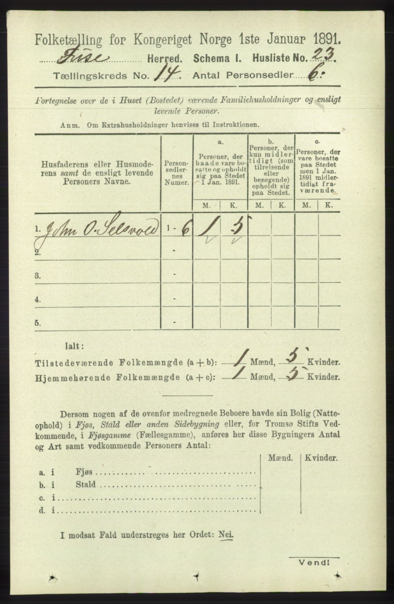 RA, 1891 census for 1241 Fusa, 1891, p. 3164