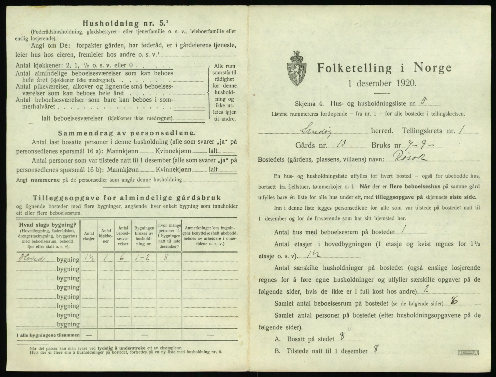 SAT, 1920 census for Sandøy, 1920, p. 42