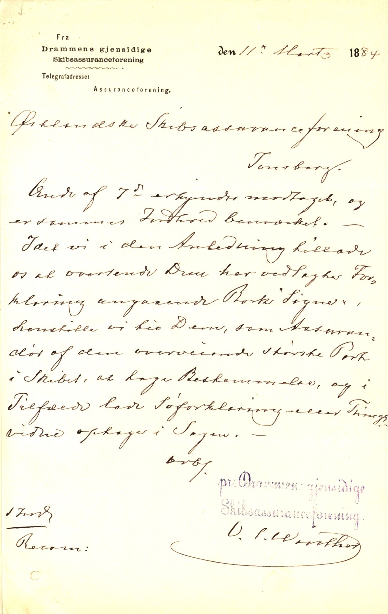 Pa 63 - Østlandske skibsassuranceforening, VEMU/A-1079/G/Ga/L0017/0005: Havaridokumenter / Signe, Hurra, Activ, Sjofna, Senior, Scandia, 1884, p. 31