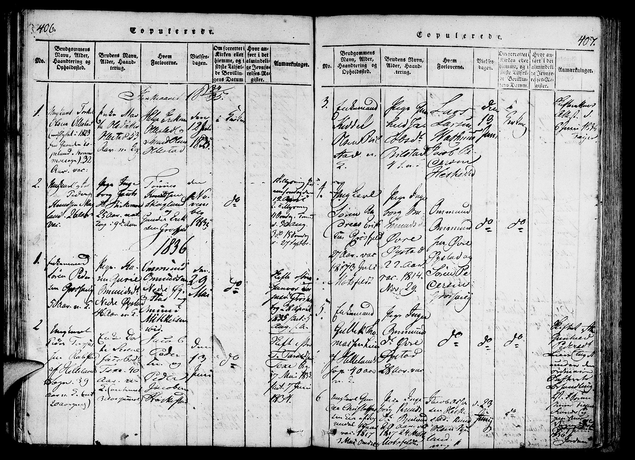 Lund sokneprestkontor, SAST/A-101809/S06/L0006: Parish register (official) no. A 6, 1816-1839, p. 406-407