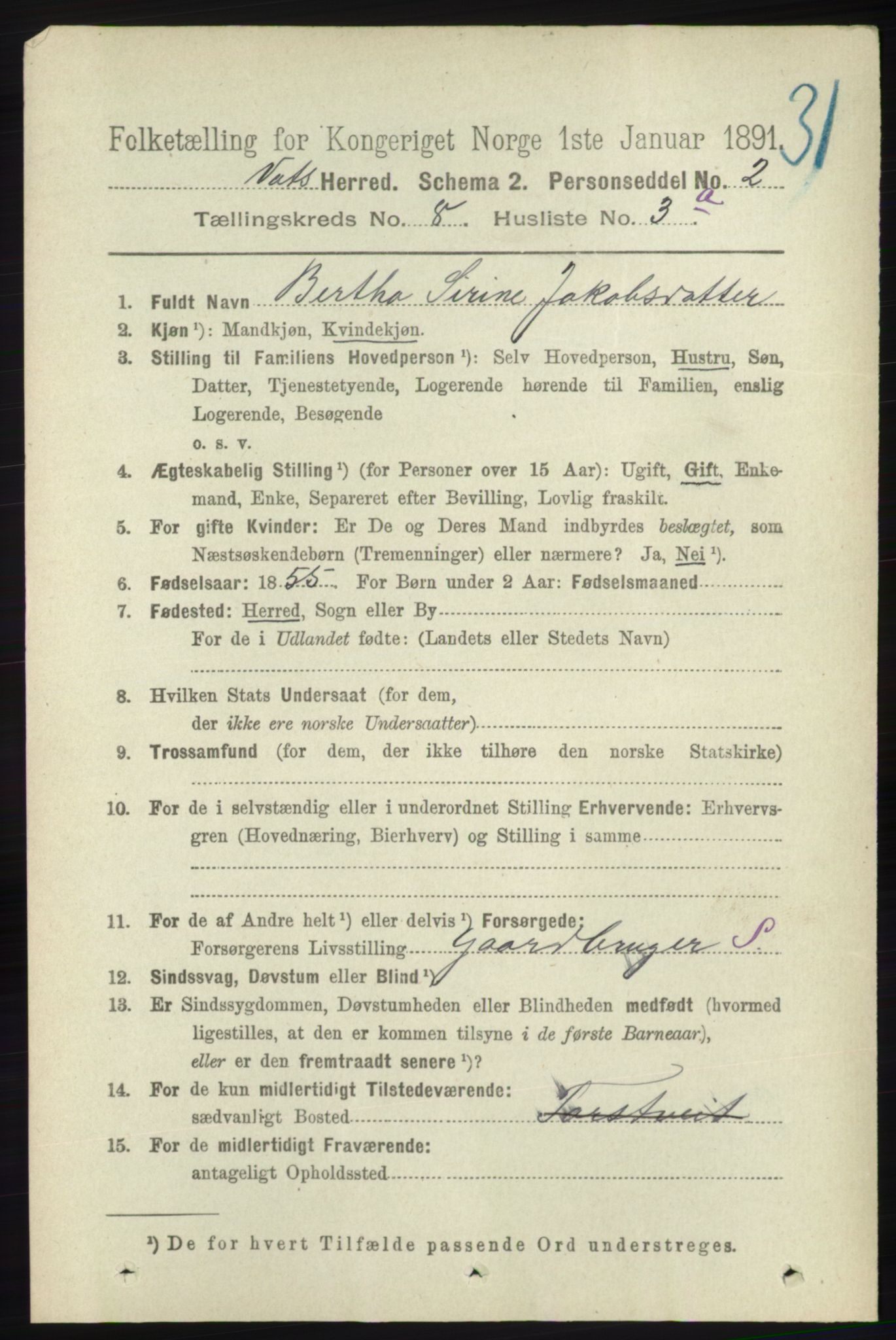 RA, 1891 census for 1155 Vats, 1891, p. 1341