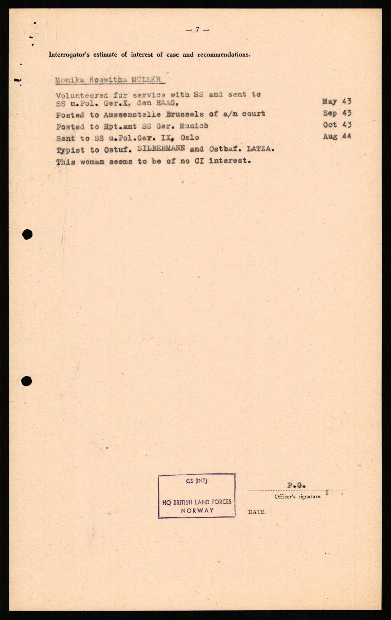 Forsvaret, Forsvarets overkommando II, AV/RA-RAFA-3915/D/Db/L0023: CI Questionaires. Tyske okkupasjonsstyrker i Norge. Tyskere., 1945-1946, p. 233