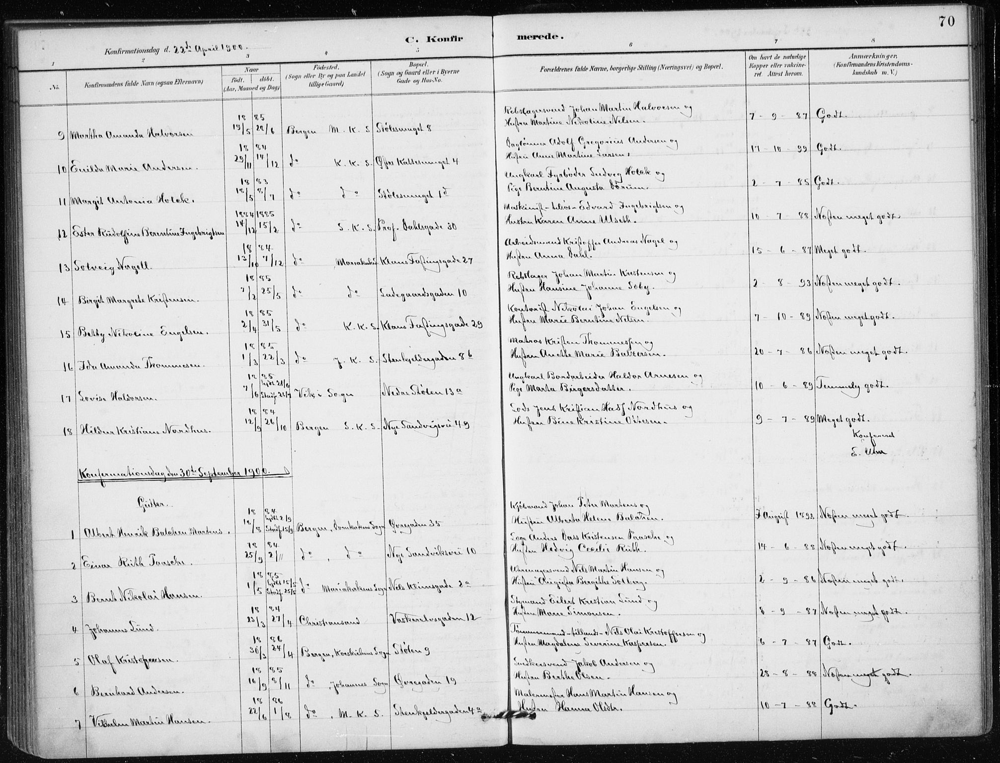 Mariakirken Sokneprestembete, AV/SAB-A-76901/H/Haa/L0013: Parish register (official) no. C 1, 1889-1900, p. 70