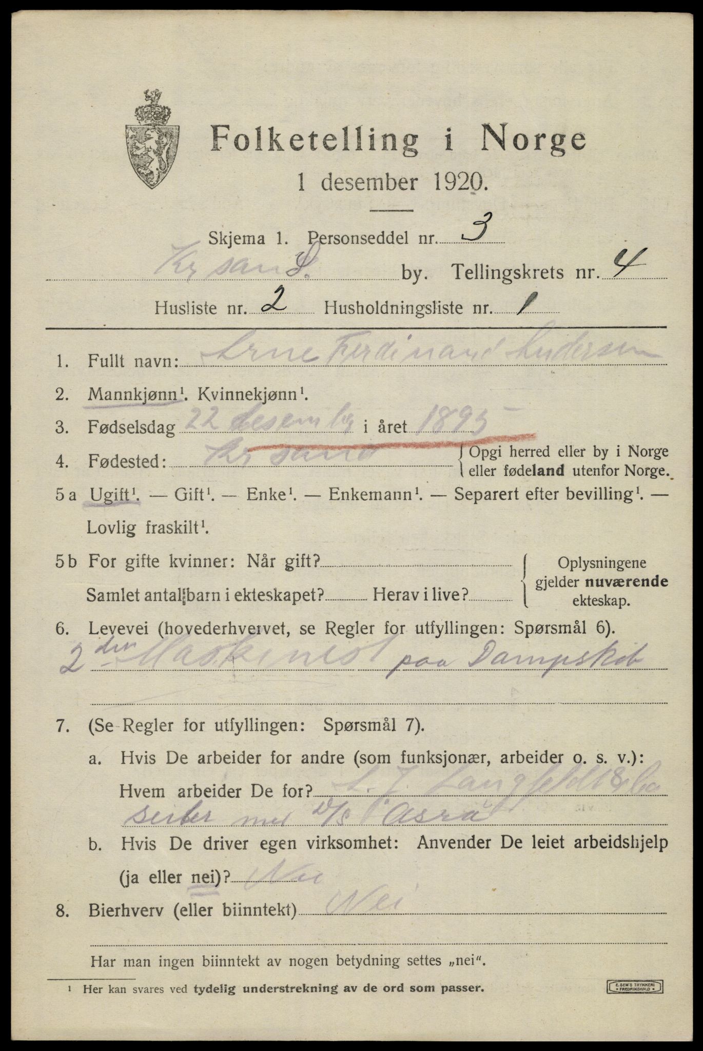 SAK, 1920 census for Kristiansand, 1920, p. 15341