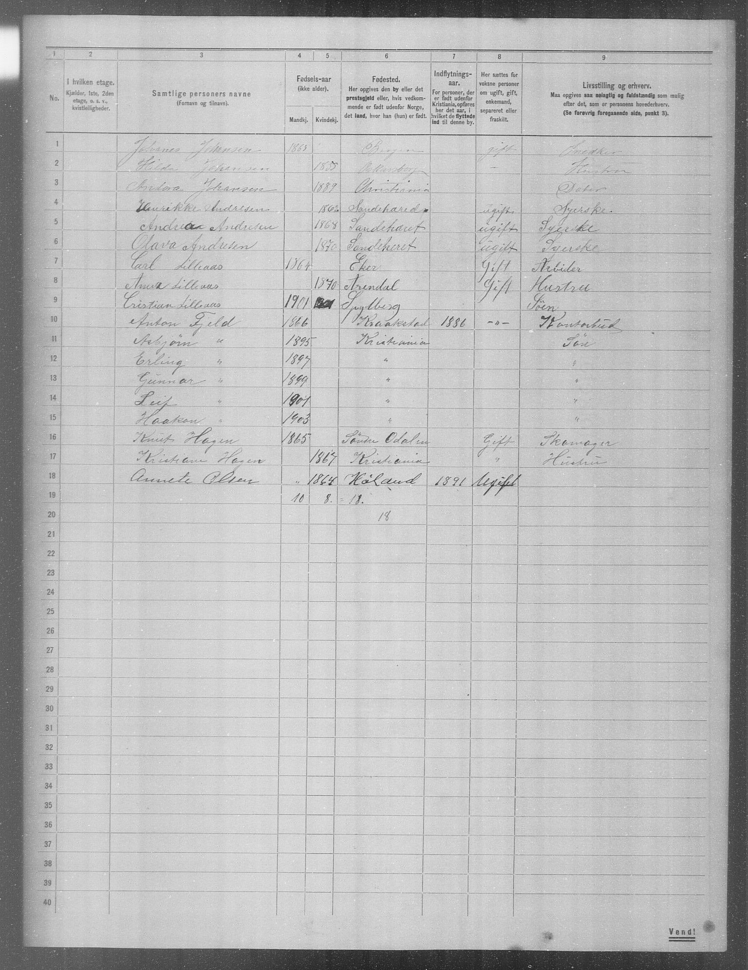 OBA, Municipal Census 1904 for Kristiania, 1904, p. 3184