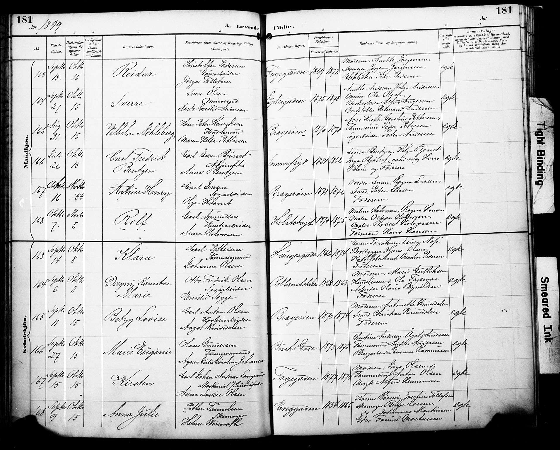 Bragernes kirkebøker, SAKO/A-6/F/Fb/L0008: Parish register (official) no. II 8, 1894-1902, p. 181